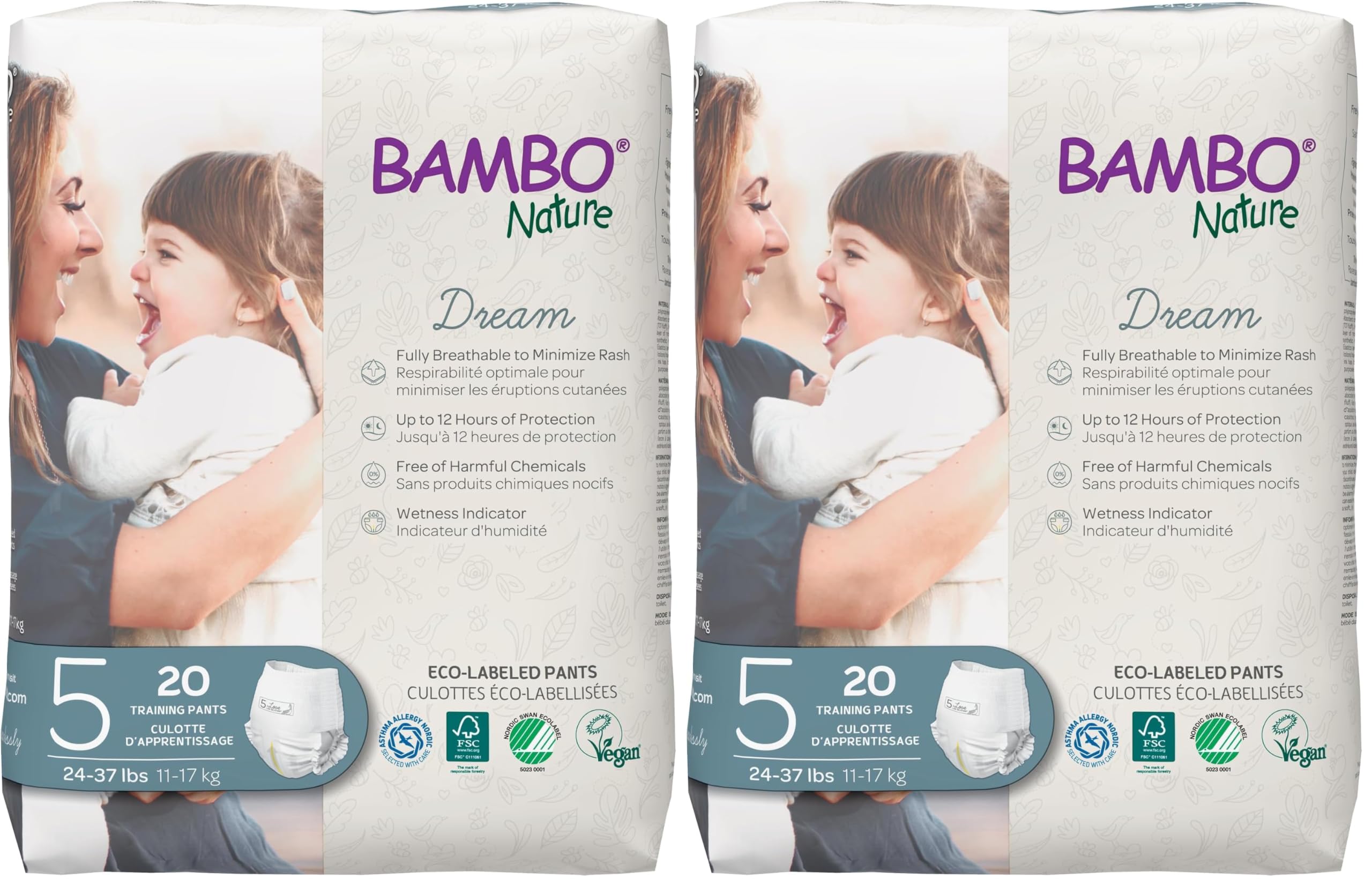 Bambo Nature Premium Eco-Friendly Training Pants, Size 5 (27-40 Lbs), 20 Count (Pack of 2)