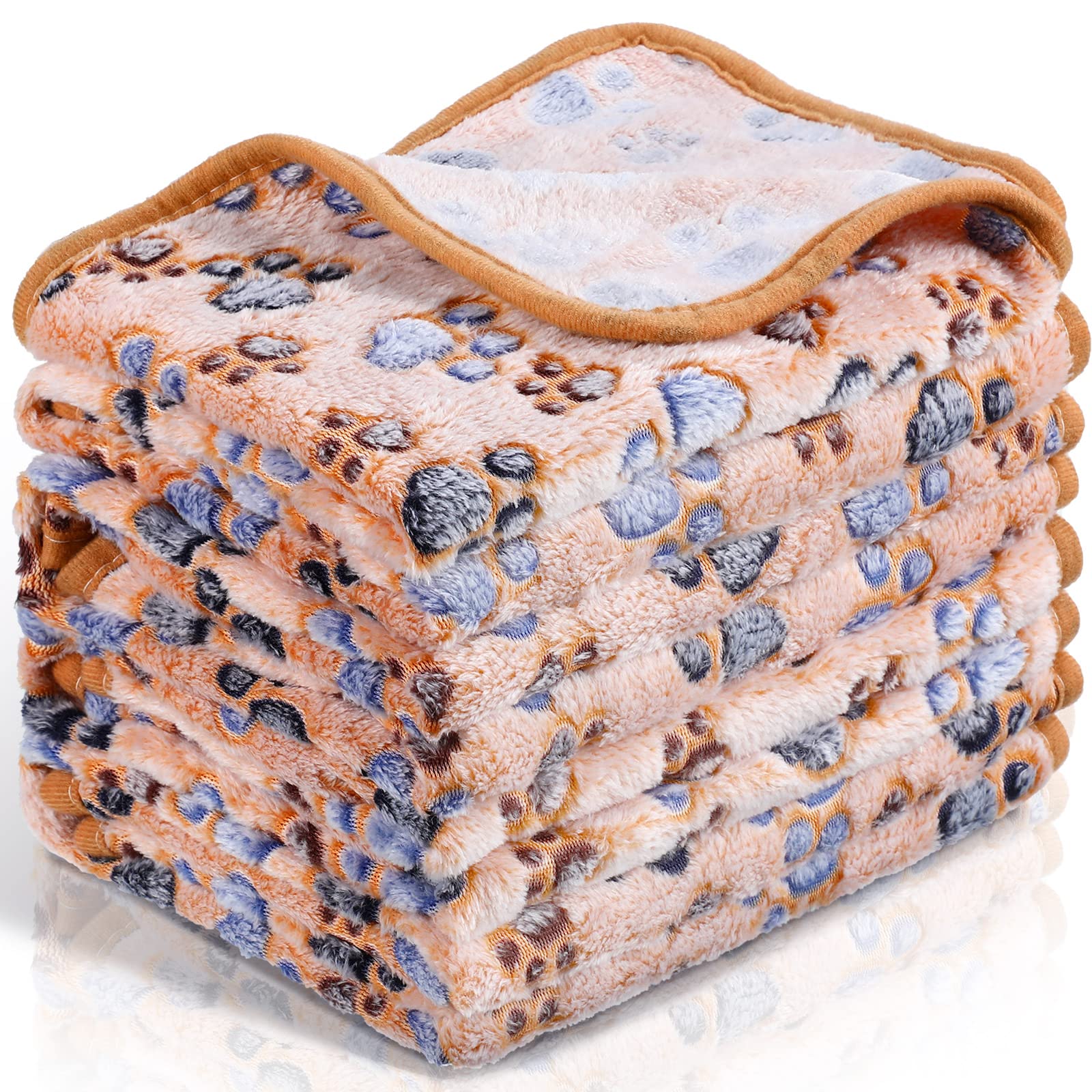 Tatuo 4 Pcs Dog Blanket for Pet Cat Blankets Indoor Puppy Teething Stuff Toys Paw Print Fleece Blanket Warm Sleep Mat for Guinea Pig Cage(Coffee,