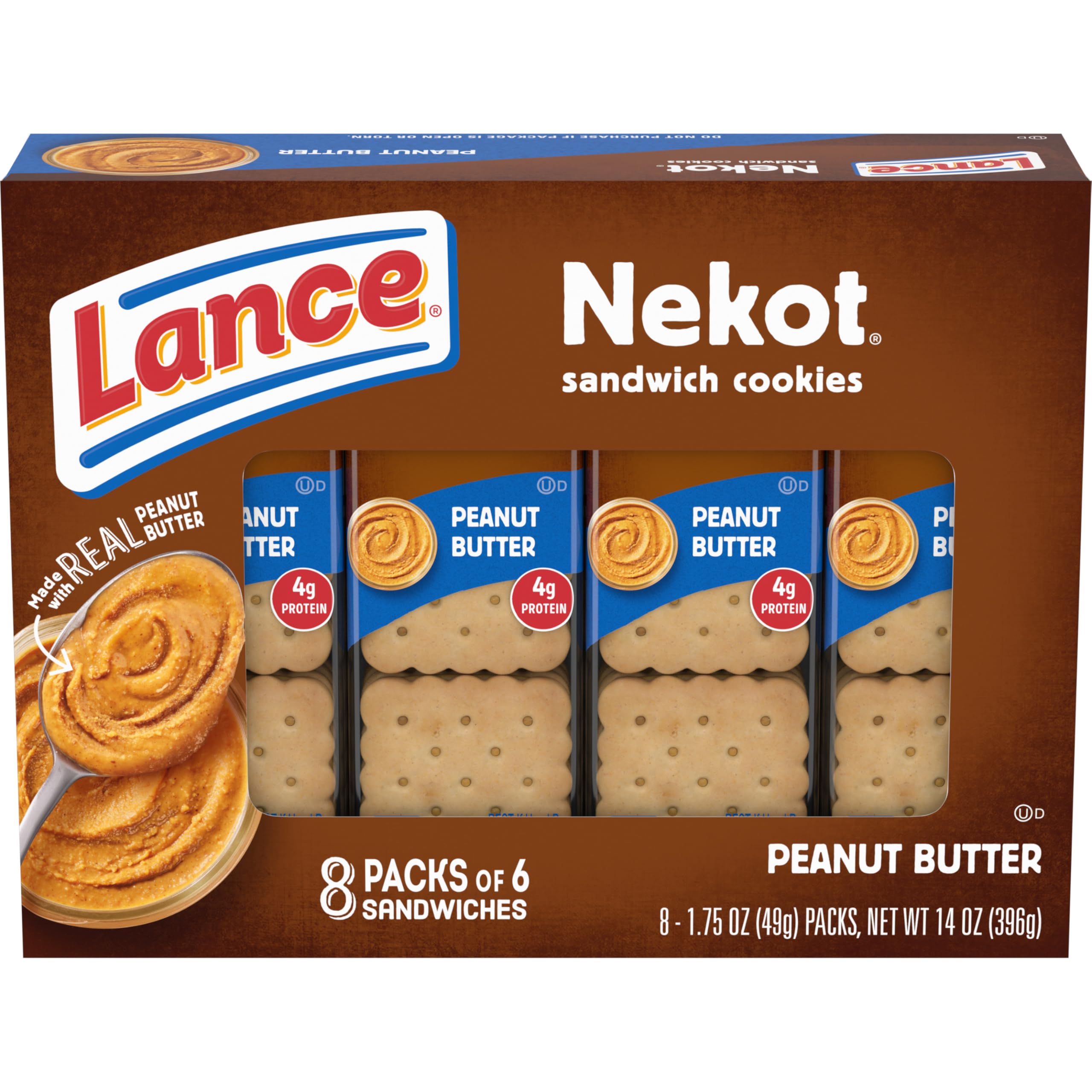 Lance Nekot Peanut Butter Sandwich Cookies Snack Packs, 8 Count 1.75 Oz 1.75 Ounce (Pack of 8)