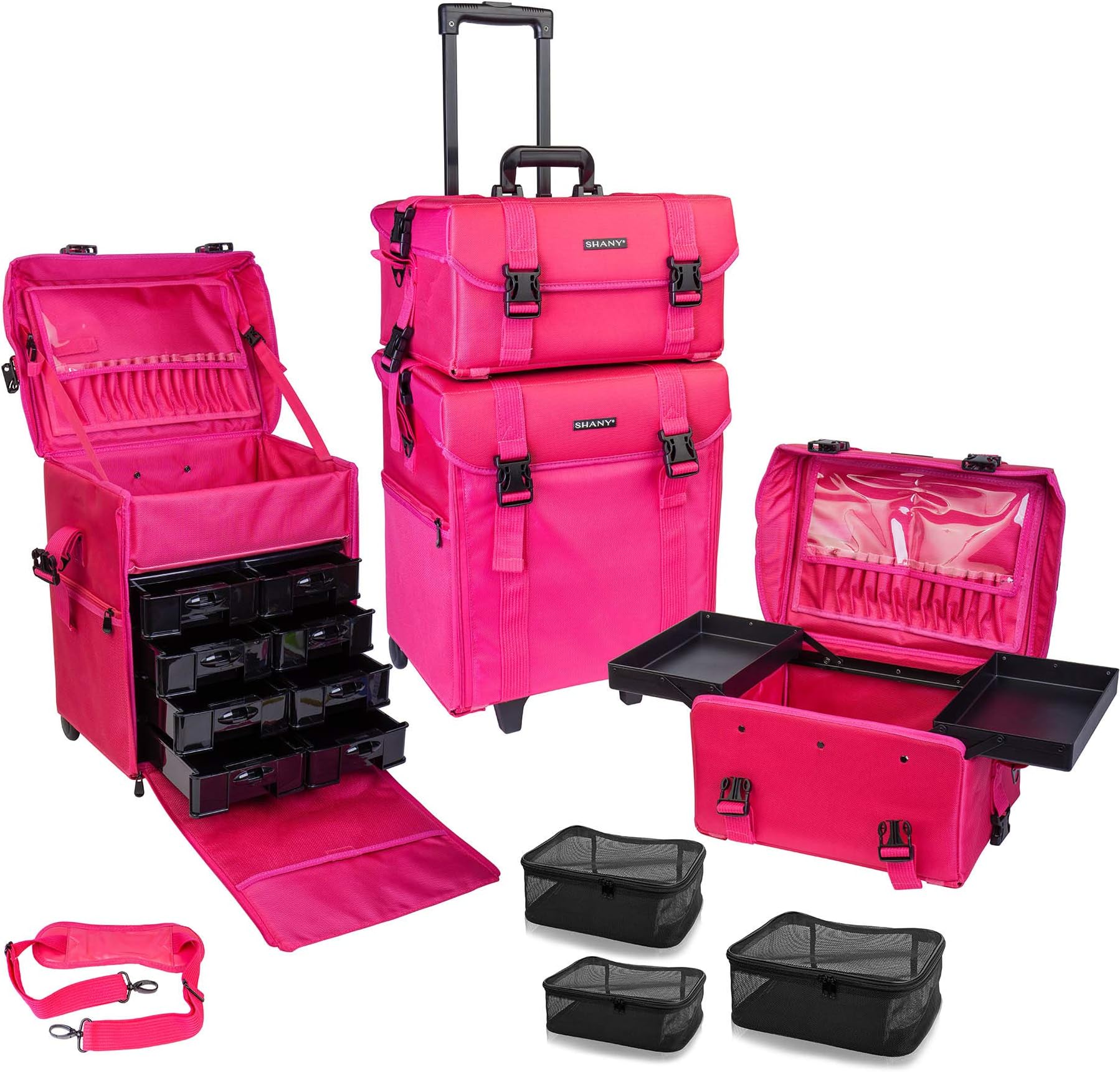 SHANY Soft Makeup Artist Rolling Trolley Cosmetic Case with Free Set of Mesh Bags, Summer Orchid