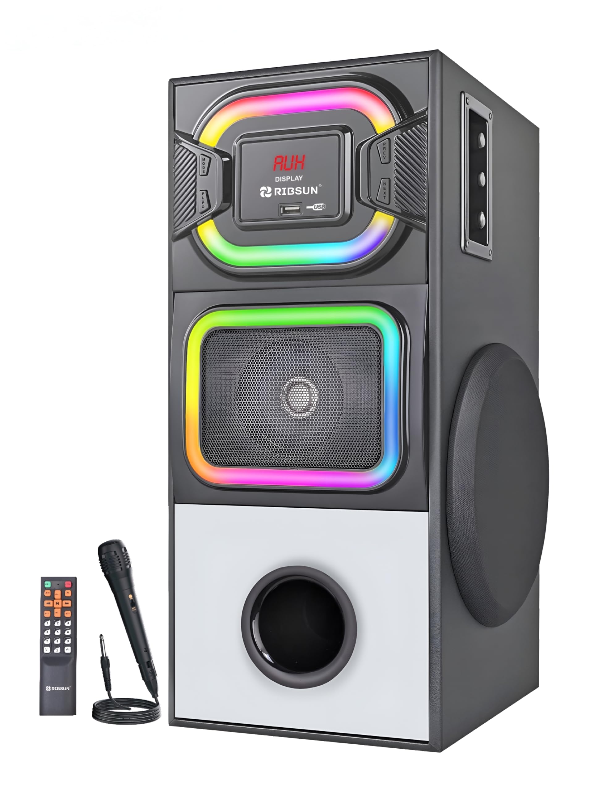 ZOOM-140w RMS Bluetooth Tower Party Speaker 8" subwoofer | RGB Lighting | USB/Fm/Pendrive/Remote Control | Wired Microphone (Black)