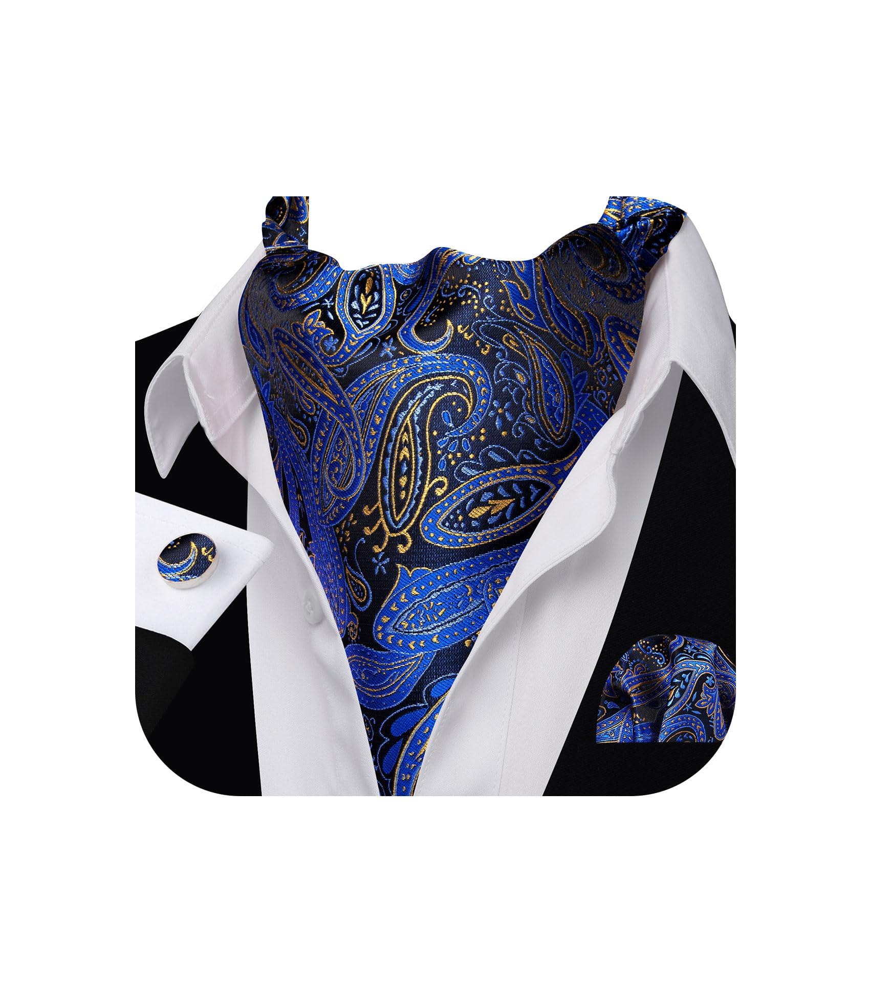 Barry.Wang Ascot for Men Cravat Tie Sets Paisley Scarf Self Tie Necktie