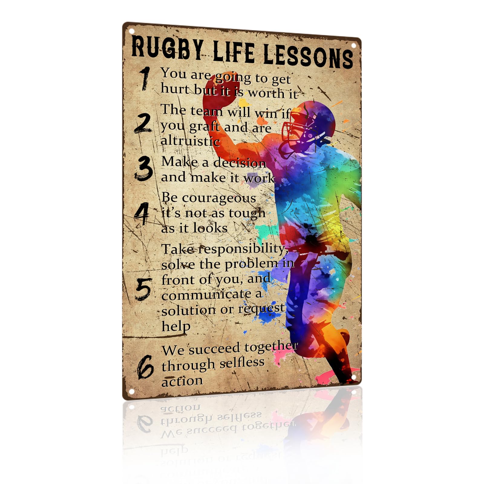 peiyeety Metal Tin Sign Rugby Life Lessons Vintage Decorative Wall Art,Retro Sports Lover Rustic Plaque for Home Living Room Bedroom Man Cave Bar Pub,12x16 Inch