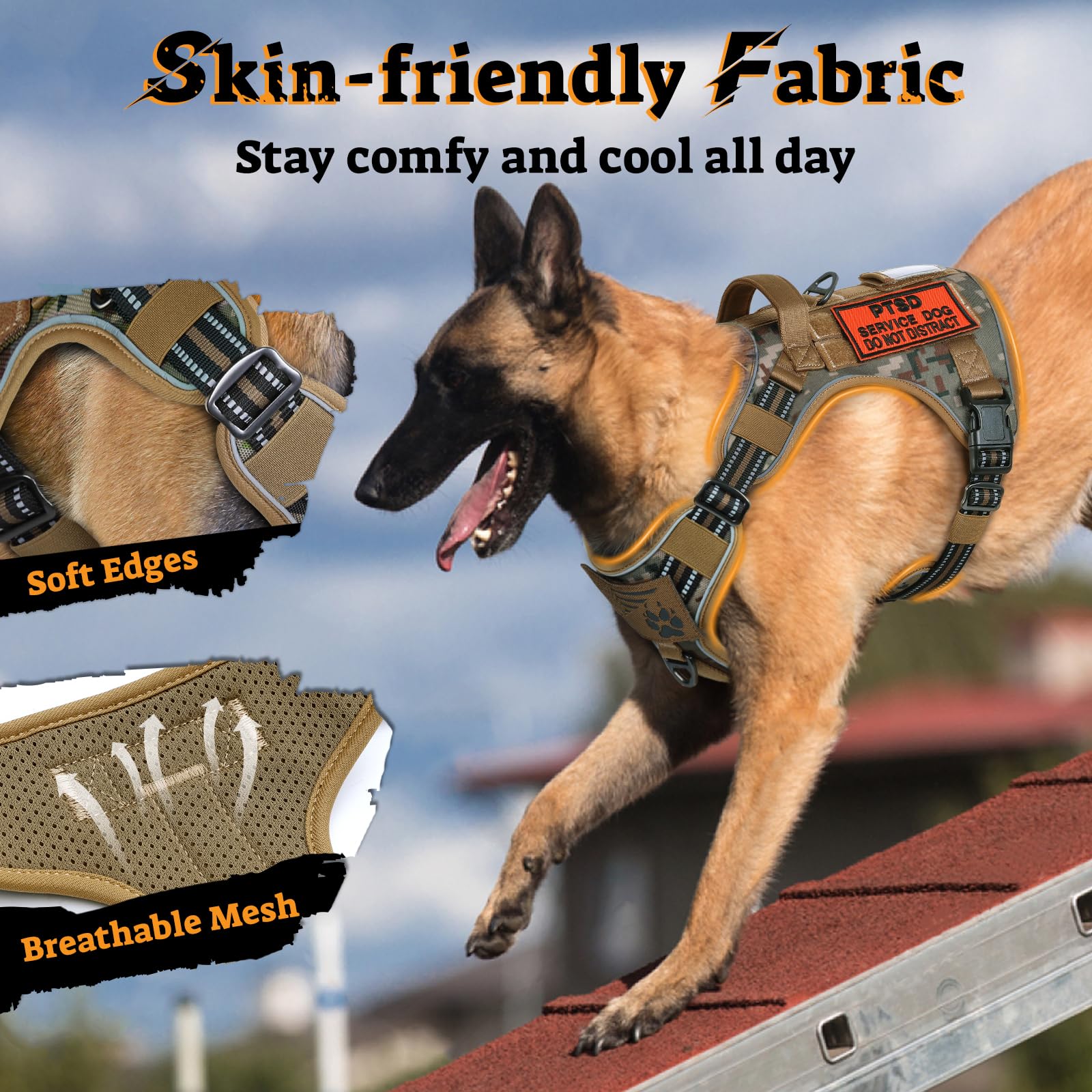 rabbitgoo Arnés para perro, de tamaño mediano, sin tirones, chaleco táctico para perro con mango Molle y control, arnés militar ajustable y reflectante para mascotas para caminar y entrenar