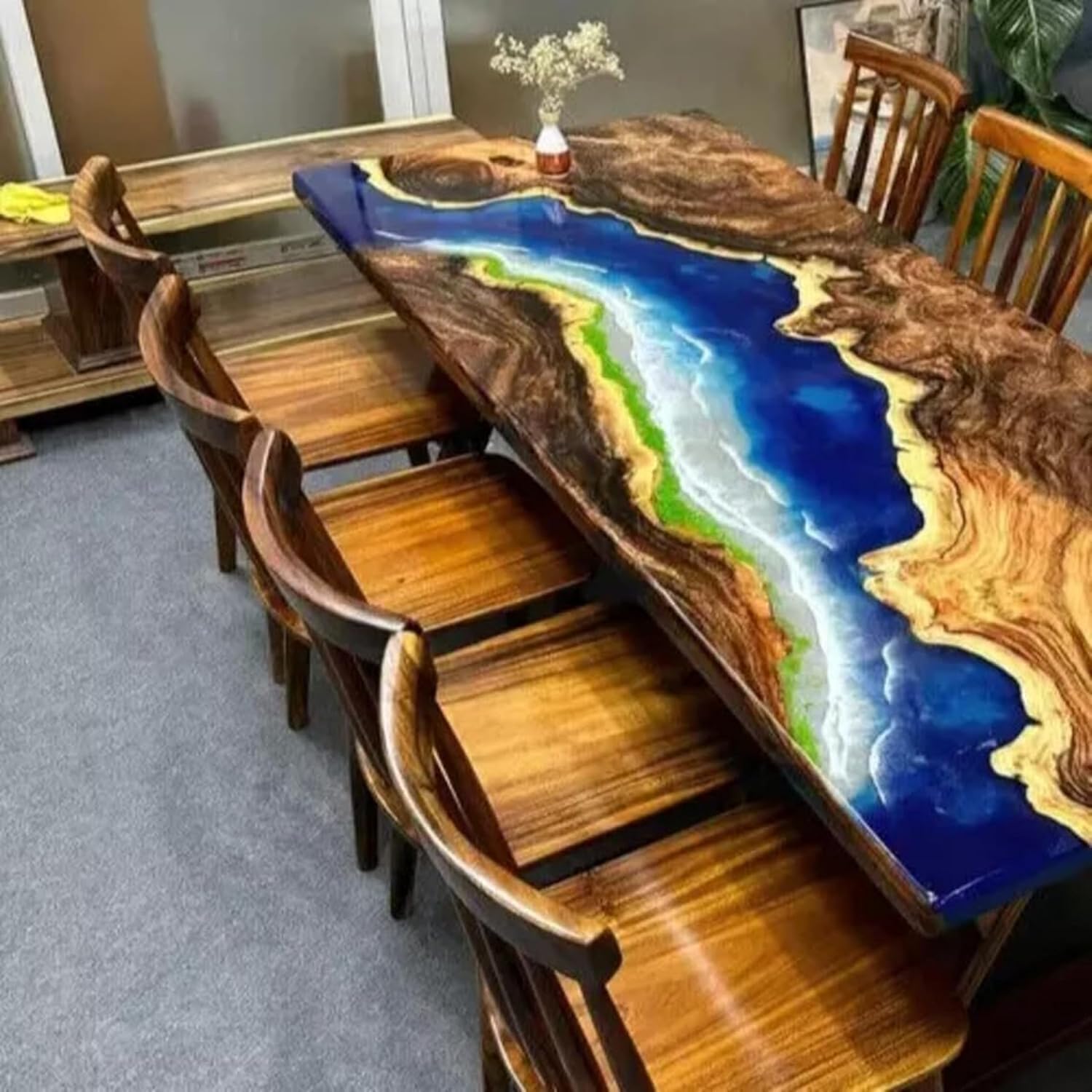 TUZECH Deep Ocean Blue Epoxy Resin Dining Table Coffee Table Living Room Table Meeting Table Conference Table Hallway Table Side/End Table Bar Counter Table Home Décor