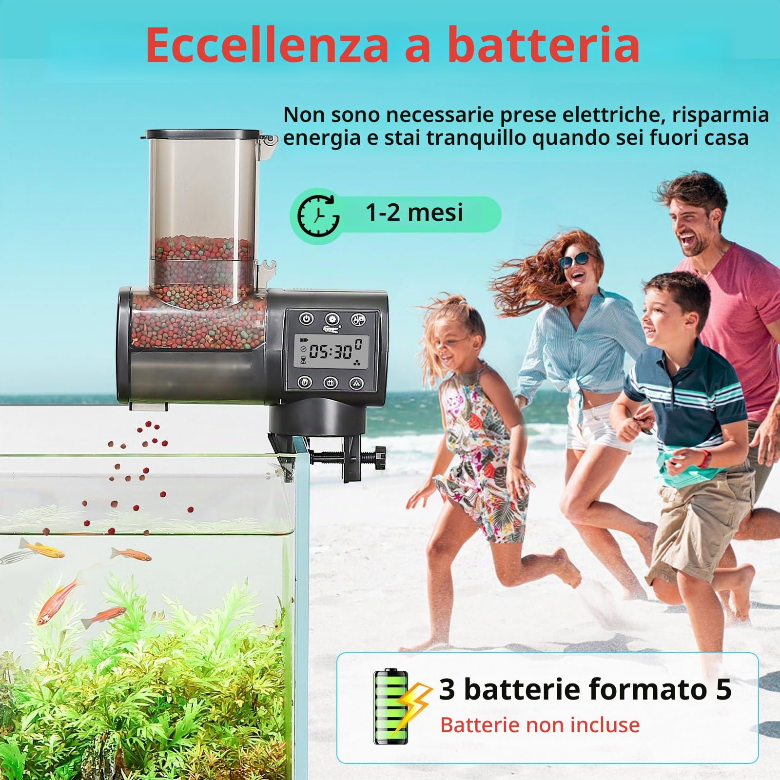 hygger Mangiatoia Automatica Acquario Pesci,500ml Alimentatore Automatico per Acquario con Display LCD Controller, Automatic Fish Feeder for Weekend Holiday(Battery Not Included)