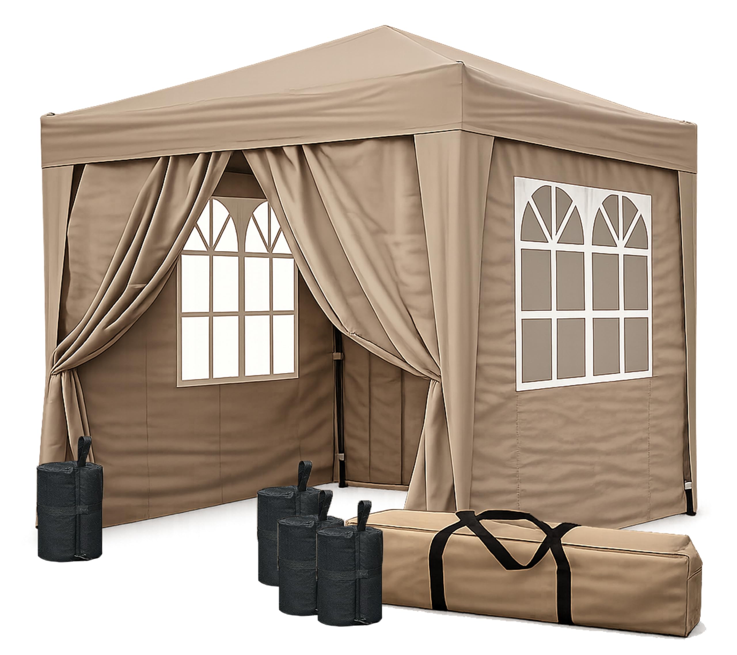 QUICK STAR Pawilon pop-up 2 x 2 m be?owy z obci??nikiem nóg i 4 ?cianami bocznymi Easy-Krzep, z 2 zamkami b?yskawicznymi