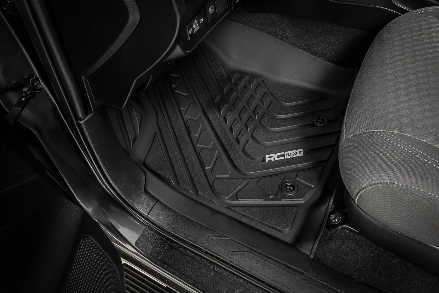 Rough Country Flex-Fit Floor Mats for Toyota Tacoma (2016-2023) Double Cab - Front & Rear Set, Custom All-Weather Non-Slip TPE Liners w/Spill Saver Lip