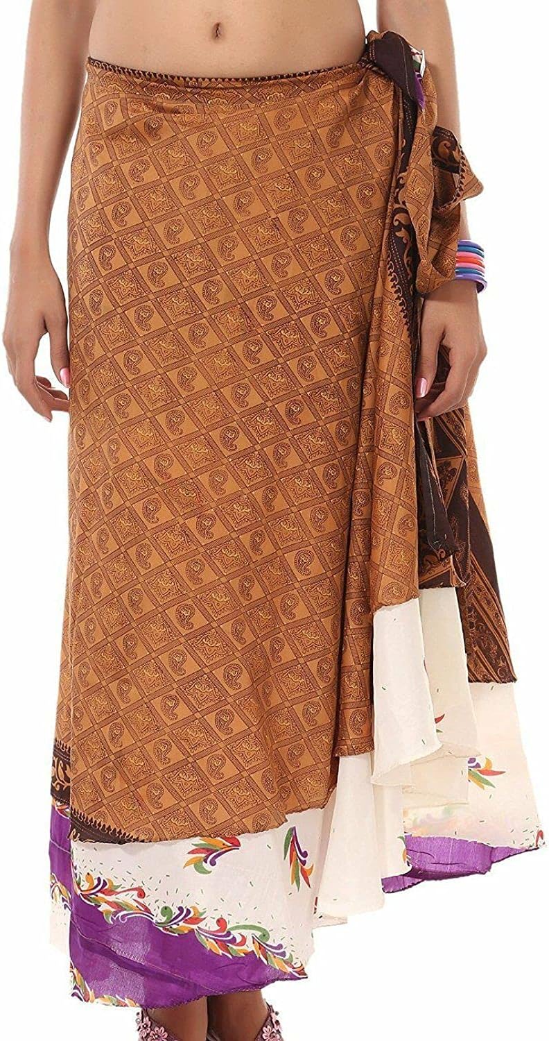 Wrap Around Skirt Maxi Magic Long Length Wholesale lot of 10 Pcs Reversible Two Layer Multicolor Free Size