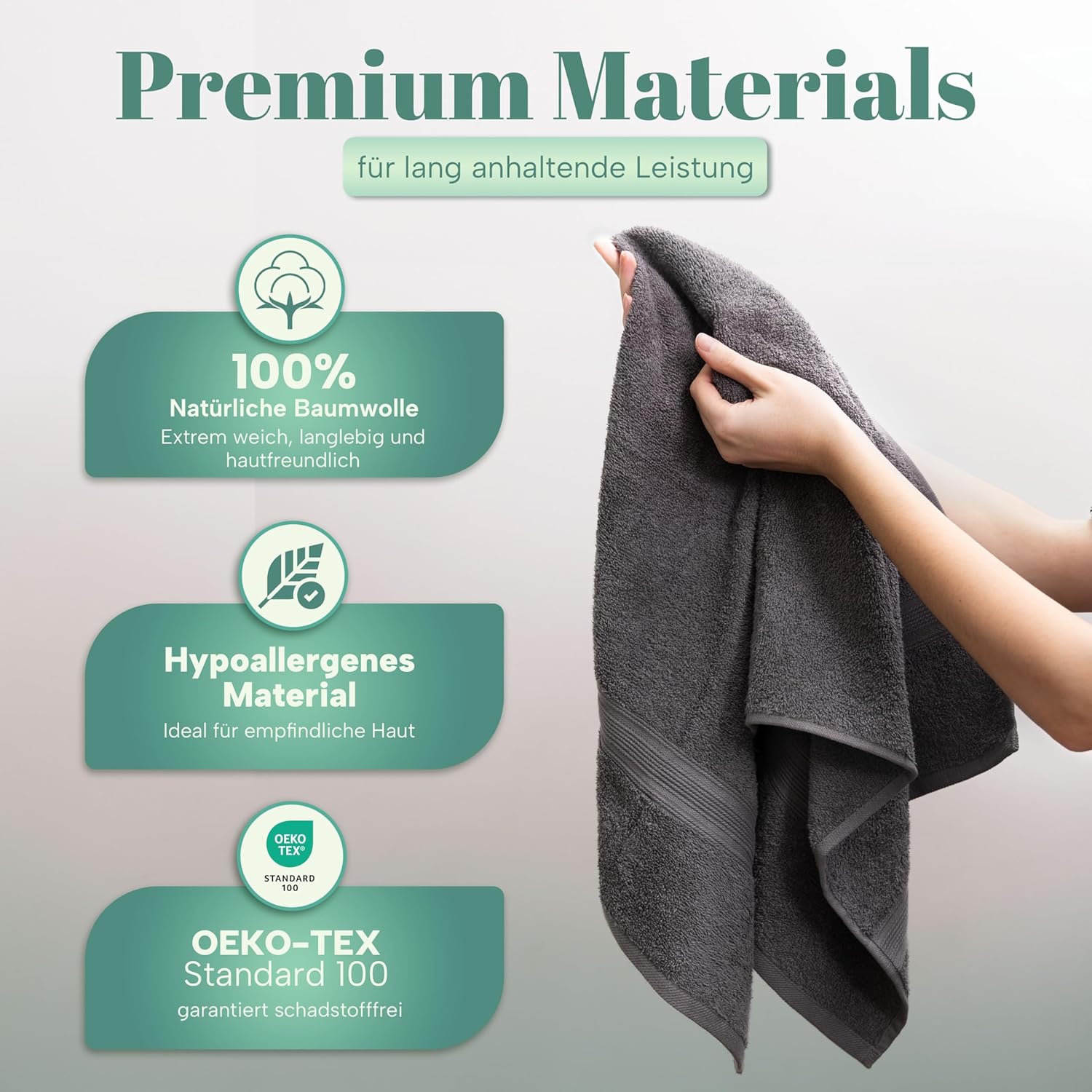 8 Hand Towels Set - 100% Cotton - Soft and Absorbent Bathroom Towels, Durable and Comfortable, Size 50 x 100 cm, Anthracite Grey