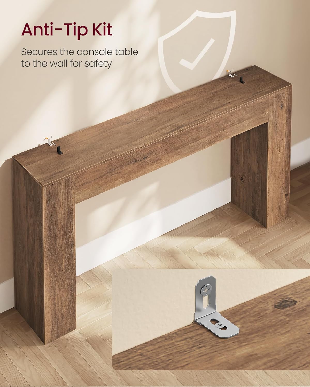 VASAGLE Entryway Table, Long Console Table, Thick Tabletop, Farmhouse Style, for Hallway, Behind the Couch, Living Room, Foyer, Easy Assembly, 11.8 x 63 x 31.5 Inches, Honey Brown ULNT147KB01S