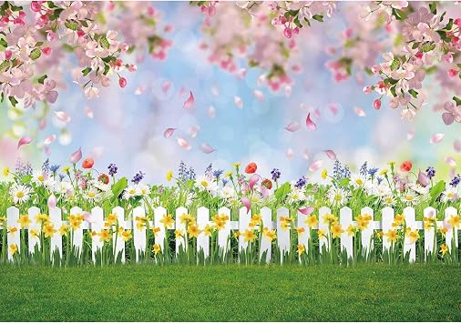 7x5ft Polyester Spring Easter Backdrop Pink Flower Spring Garden Photography Background for Kids Childrens Birthday Party Decorations Banner Pictures Photo Shoot Studio Props
