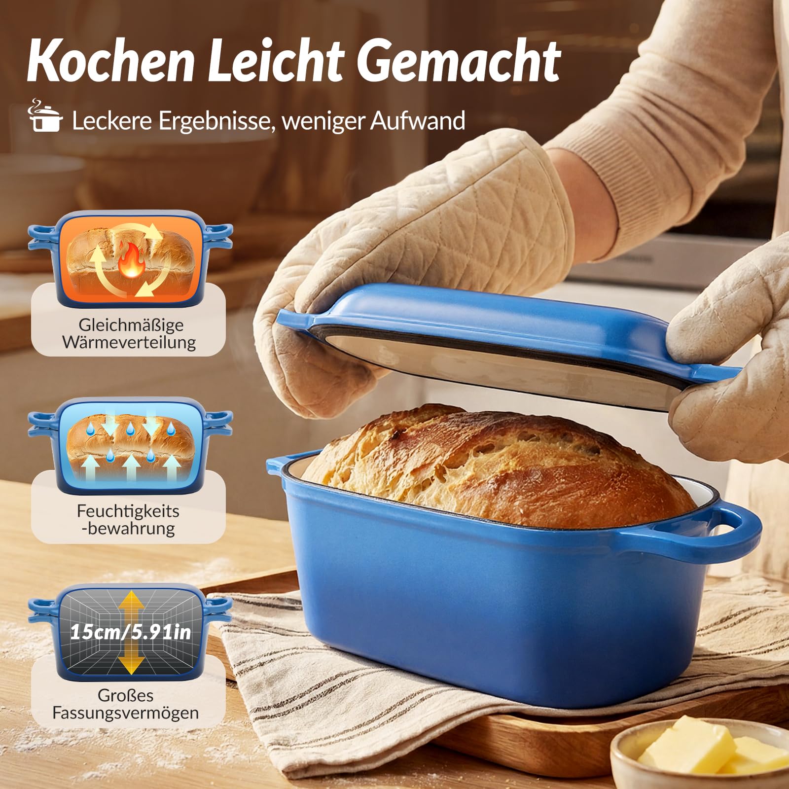 Warmiehomy Pentola in ghisa per cuocere il pane, 3,8 l, con coperchio