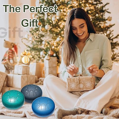 Miniatura 4 de Lronbird Tambor de lengua de acero de aleación de 6 pulgadas, 8 notas con palitos de bolsa, libro de música, instrumentos de curación de sonido para