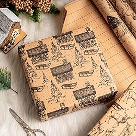 RUSPEPA Christmas Wrapping Paper - Black Sketch Design - 4 Rolls - 30 Inches x 10 Feet Per Roll