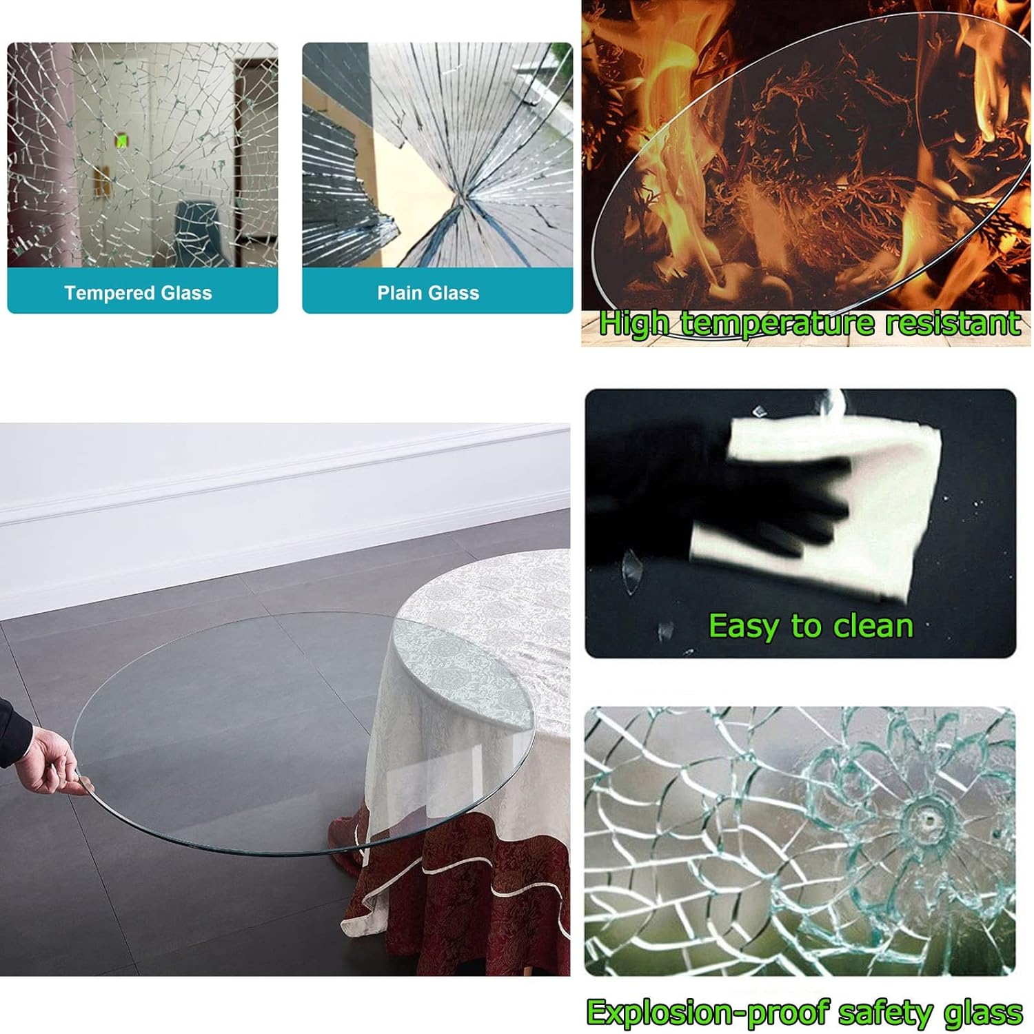 Round Tempered Glass Table Top Premium Quality Decorative Furniture Clear Circular Plate Glass Various 35cm to 100cm Diameter
