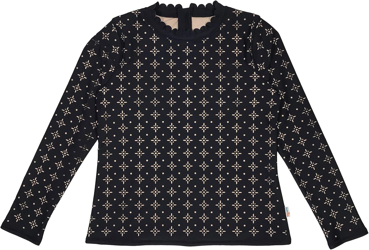 SwimZip Women's Long Sleeve Laser Cut Scallop Neck Zipper Rash Guard UPF 50+