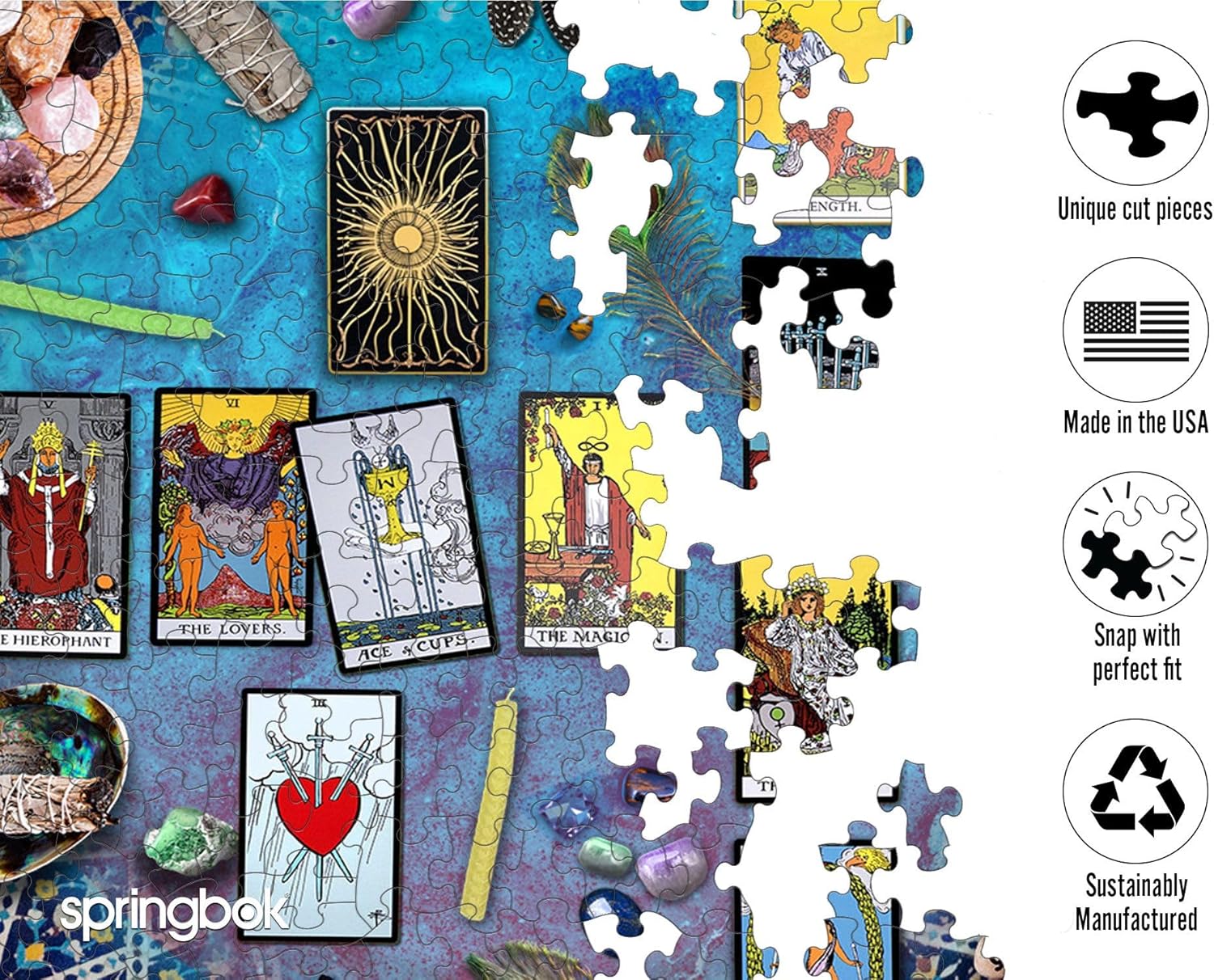 Springbok Tarot Crystal Magic 500 Piece Round Puzzle for Adults - Enjoy The Mystery and Magic of Our Tarot Table