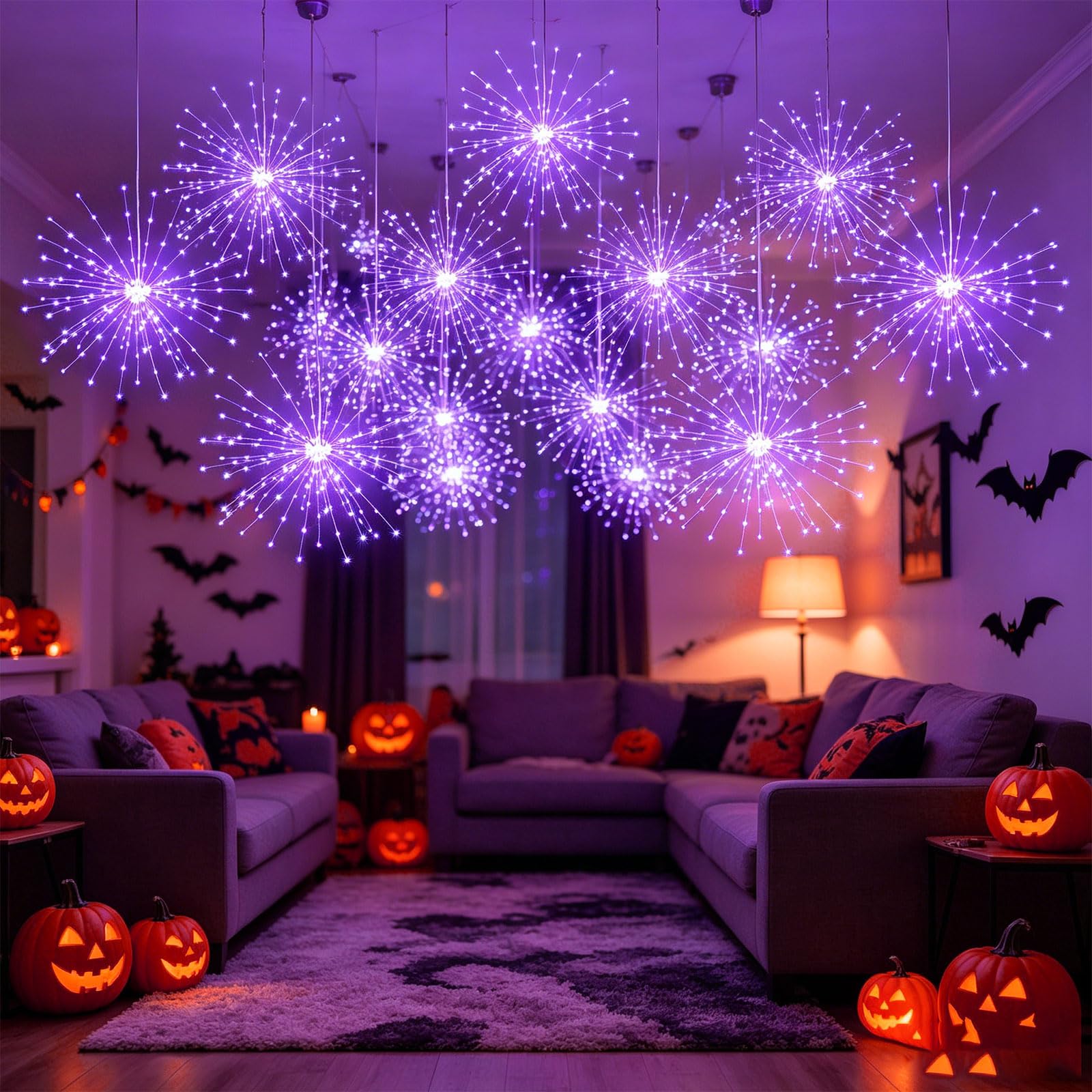 Starburst - Confezione da 5 luci a filo di rame viola da 43,2 cm, 1000 LED, impermeabili, pieghevoli, decorazione da appendere per Natale, matrimonio, patio, giardino