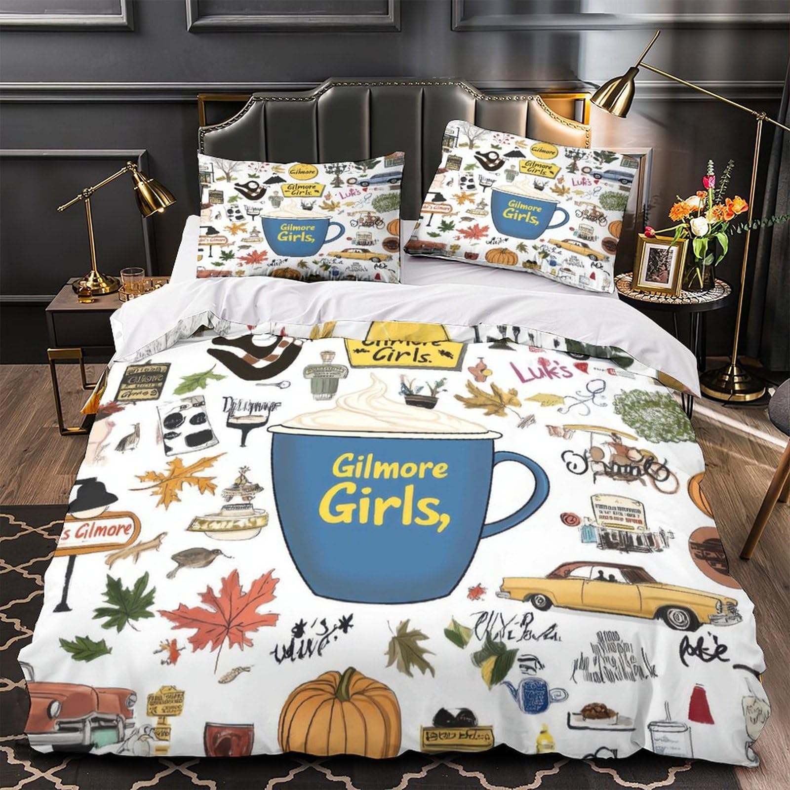 Housse de couette 3D scène de café d'automne pour réchauffer vos nuits