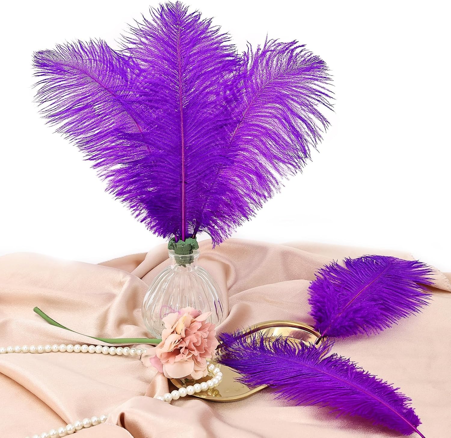 Natural Purple Ostrich Feathers Bulk 60 Pack, 12-14 in, 10-12 in, 8-10 in (20 Pcs Each), for DIY Vase Craft Wedding Party Centerpieces Christmas Decoration