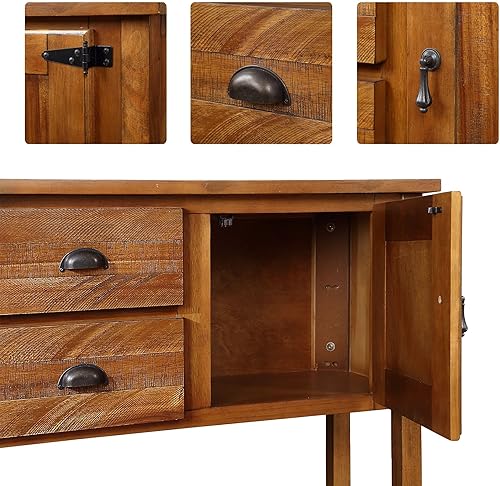 Miniatura 5 de Mesa consola de 48 pulgadas con 2 cajones y armarios, aparador de almacenamiento de estilo retro con estante inferior, para entrada, pasillo, sala