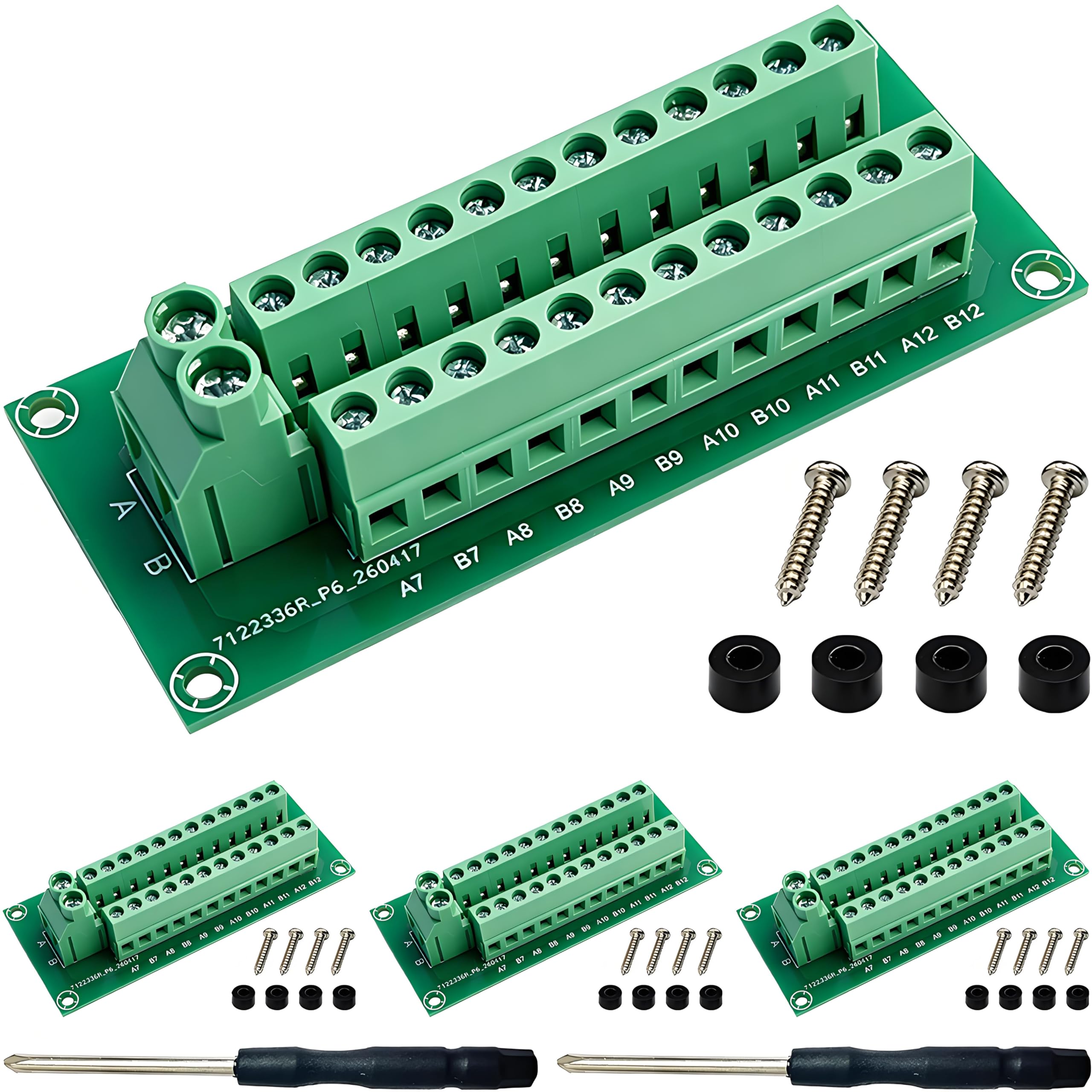 DAOKAI 2x12 Position Prewired Power Distribution Board AC/DC 30A 12 Position Terminal Block Distribution Module,Screw Terminal Blocks,for Multiple Module Extension Connections -4set