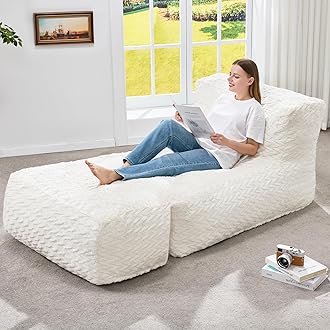 Hobestluk Bean Bag Chair Big Bean Bag Lounger for Adults Bean Bag Couch with Memory Foam Filled for Living Room, Bedroom or Balcony (Chevron Plush White)