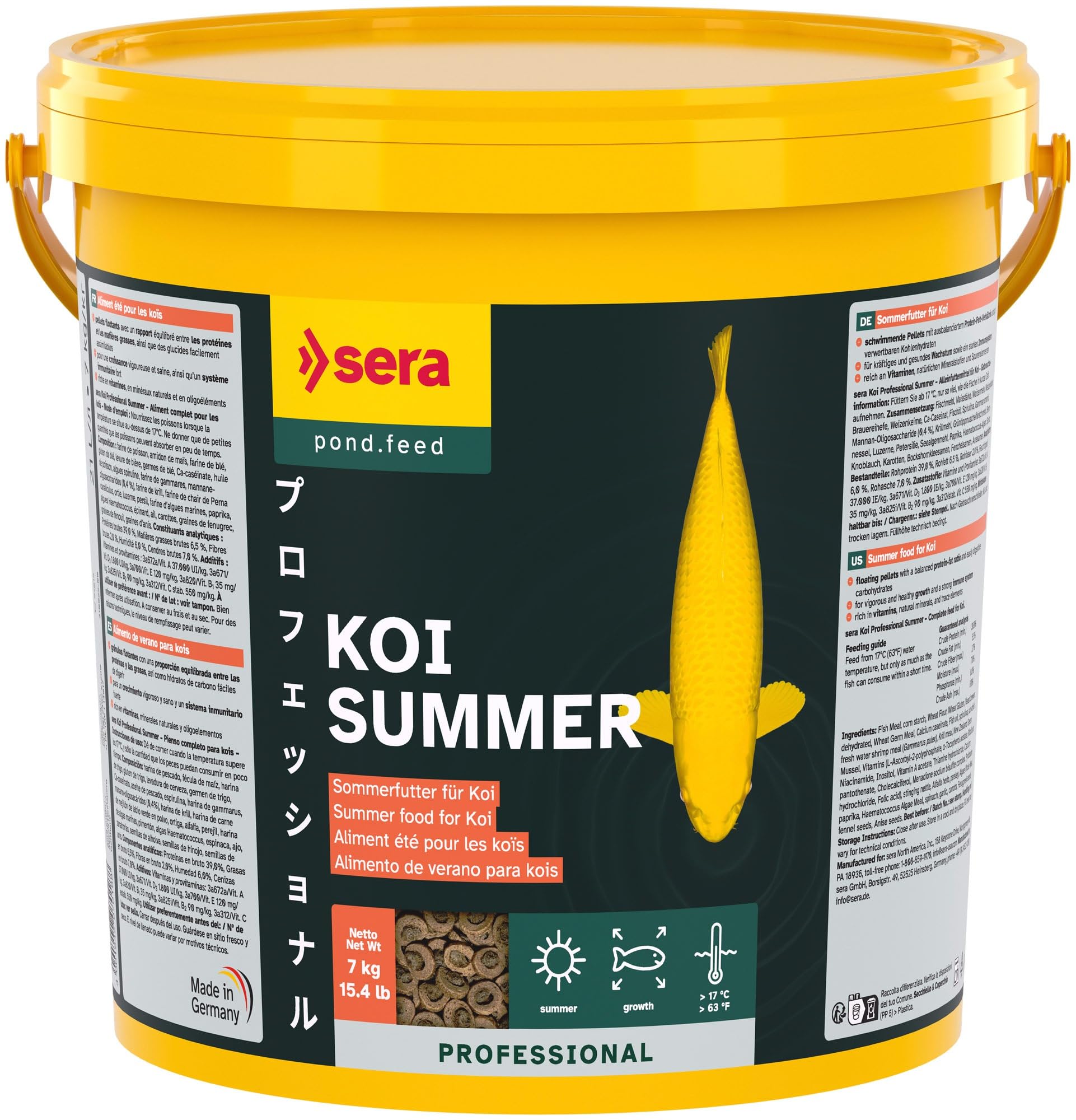 Sera koi Professional Summer 21 L (7 kg) | alimento energético para Kois, para temperaturas Superiores a 17 °c | gránulos flotantes 21.000 ml 7.000 g