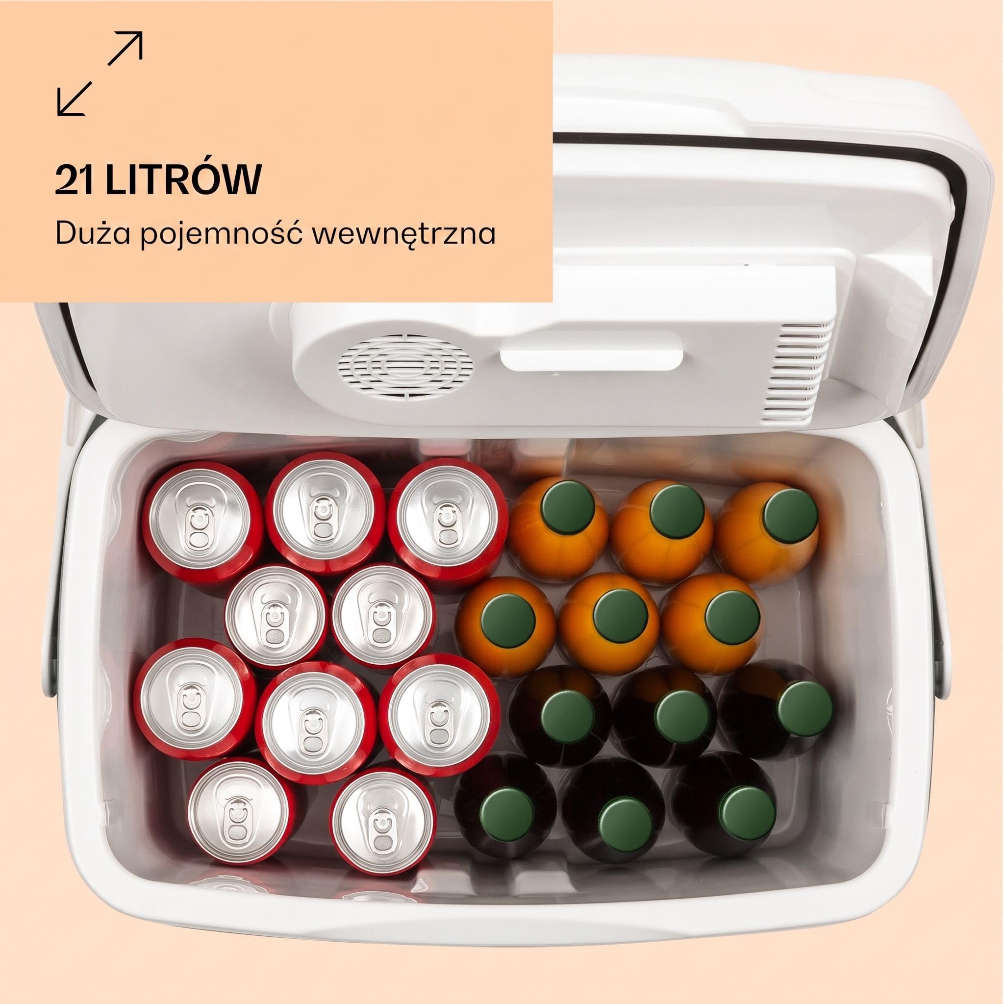 Nevera eléctrica Klarstein BeerBelly 21-21 L, 3 Conexiones: 230 V, 12 V, Encendedor y USB, para Coche, para Coche, camión, Camping, Enchufe, Verde