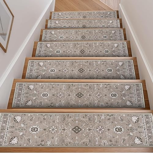 Miniatura 75 de OJIA Alfombra antideslizante a juego para peldaños de madera, parte trasera de goma cuadrada antideslizante, alfombra de aterrizaje para escaleras