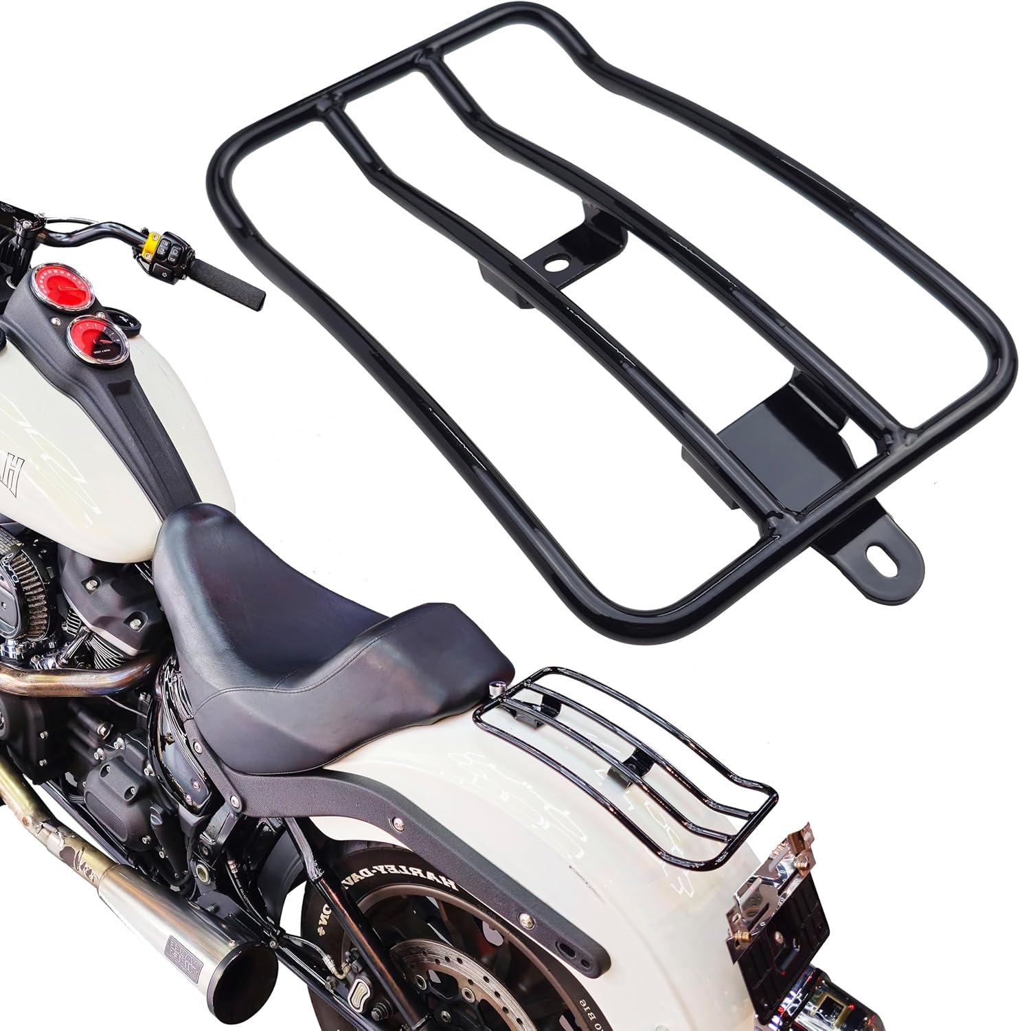 Rear Fender Solo Luggage Rack Exact Fit for HD Low Rider S ST 2020 2021 2022 2023 2024 2025 2026,Low Rider S ST Parts Accessories, Gloss Black Powder Coated Finish