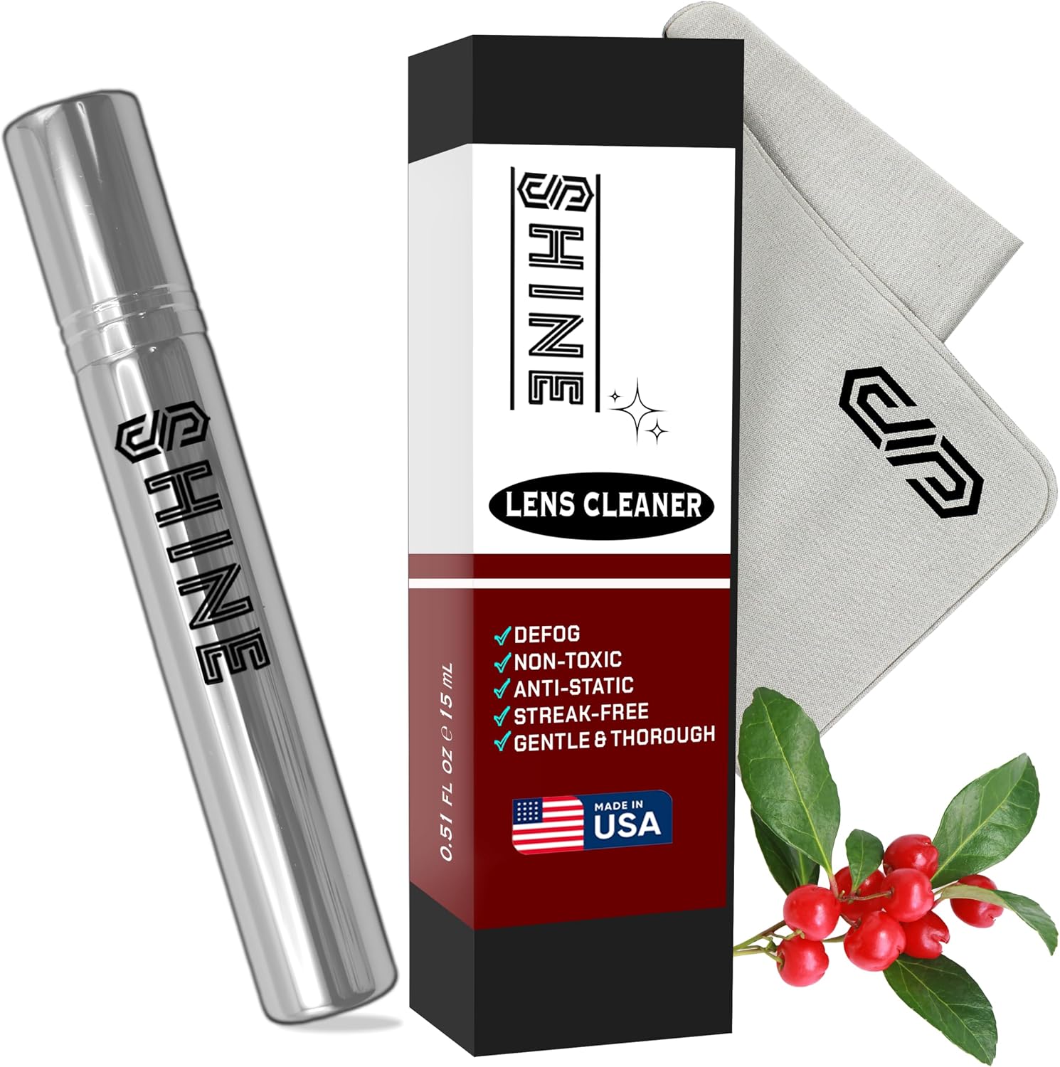 SIBERIAN Shine Liquid Cleaner 0.5oz Spray Made in USA + (1) Fabric Cloth for Camera, Electronic Devices, Eyewear Lenses Compact 15ml Travel