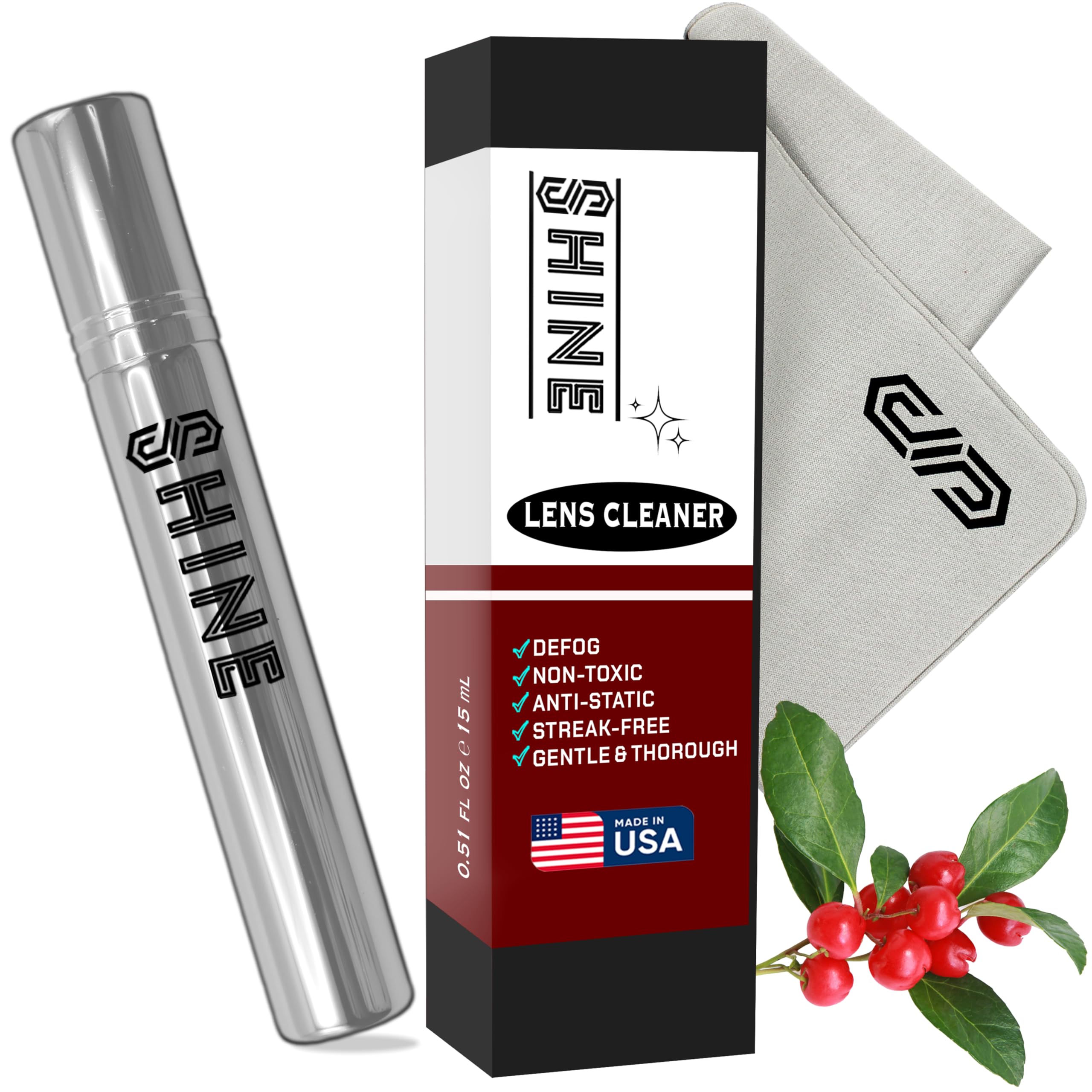 SIBERIAN Shine Liquid Cleaner 0.5oz Spray Made in USA + (1) Fabric Cloth for Camera, Electronic Devices, Eyewear Lenses Compact 15ml Travel