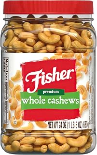 Fisher Premium Whole Cashews Roasted with Sea Salt, 24 oz Jar - Fresh Crunchy Snacks, No Artificial Colors