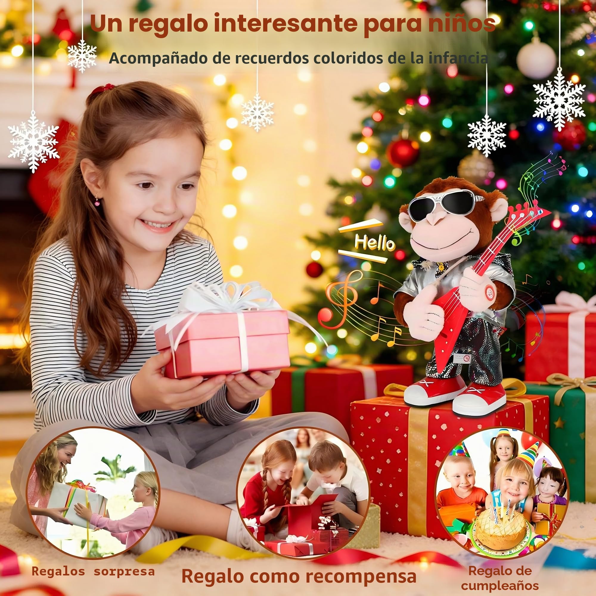 Mono danzante de peluche con forma de mono cantando y bailando, juguete para niños y adultos, regalo para decoración del hogar, baile, canto, sacudiendo el cuerpo y sacudiendo la guitarra