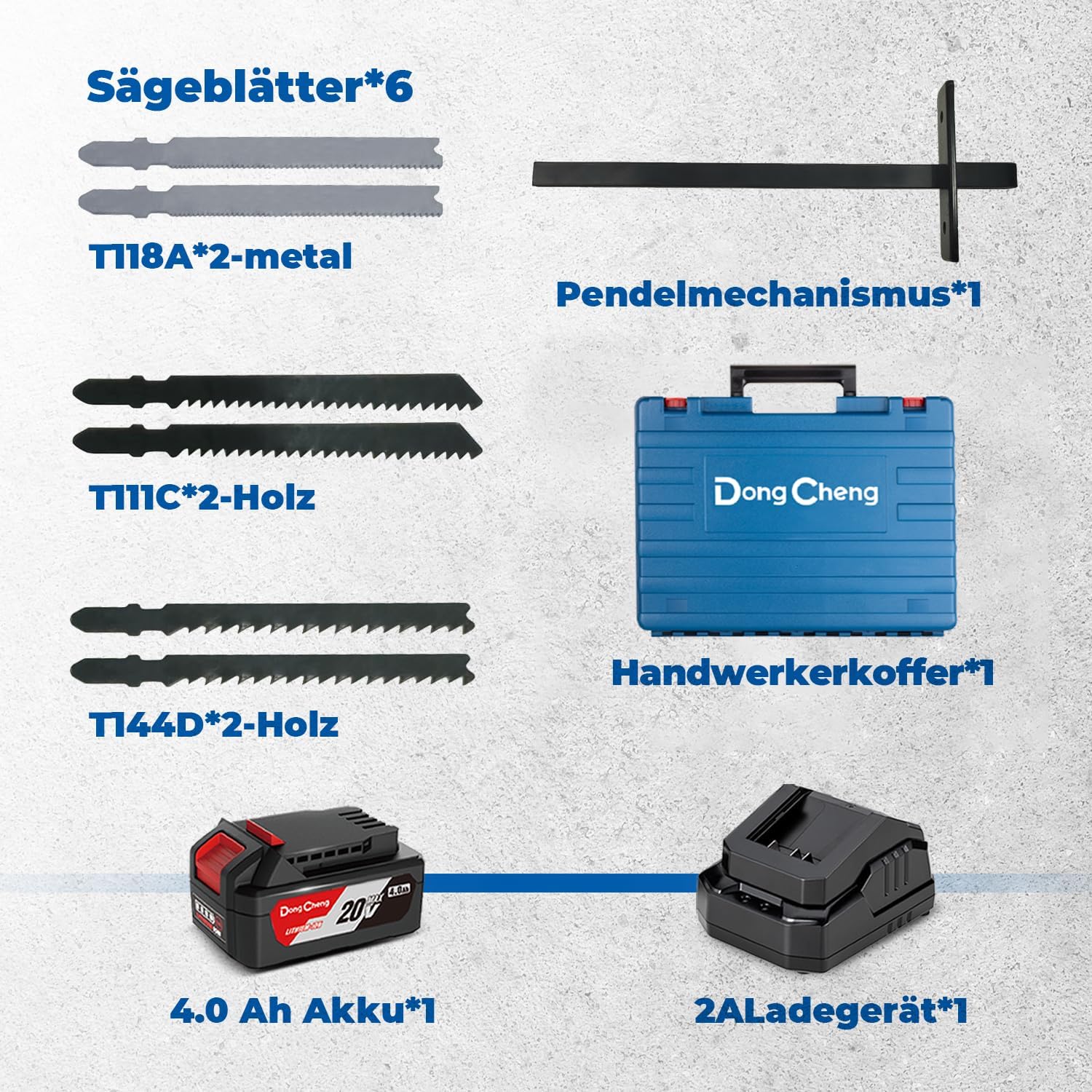 Contents included with the Dong Cheng Cordless Jigsaw DCMQ85