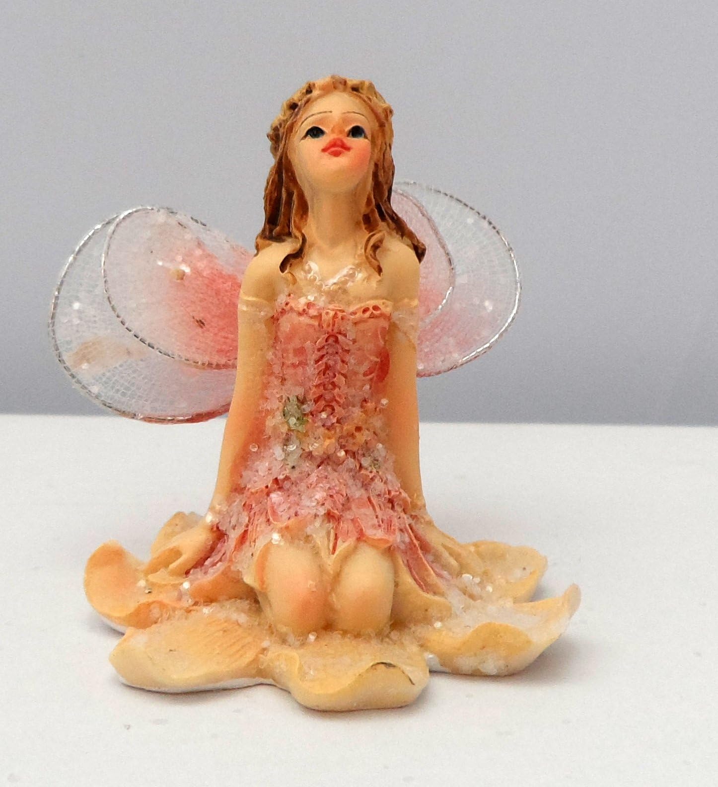 Homestreet Fairy Ornament, Delicate Fairy Miniature with Glitter Gossamer Wings sitting or lying in 4 colours, 8 designs to choose from (SittingPink)