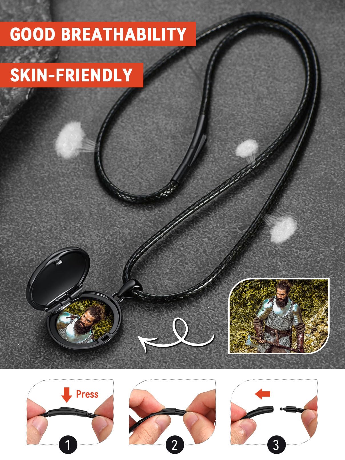 FaithHeart Personalisierter Kette Foto Medaillon Herren Damen 925 Silberkette/Kupferkette Wikinger Mjölnir Halskette mit Rune/Vegvisir/Keltisch Schmuck für Geburtstag Weihnachten