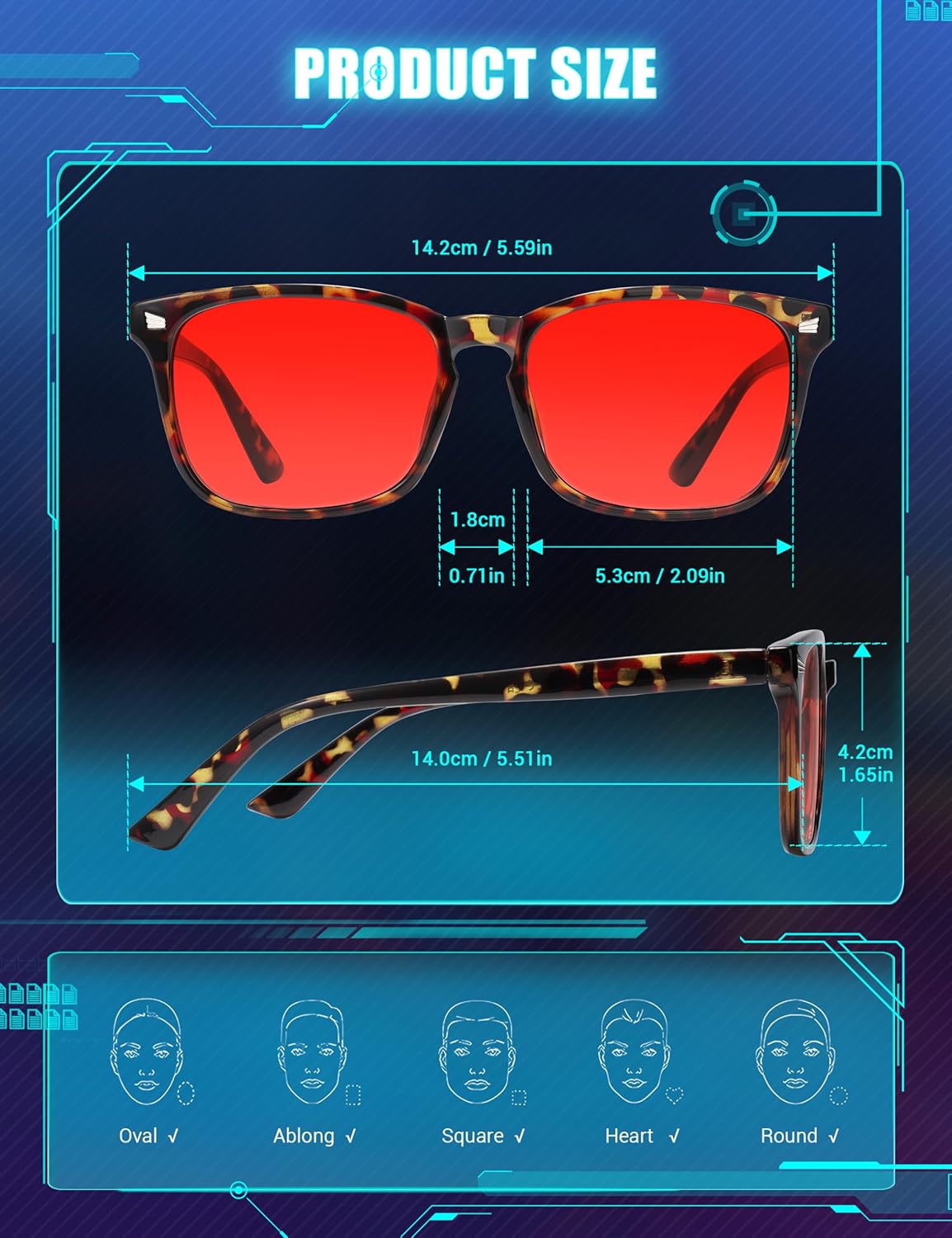 TIJN Sleep Glasses with Blue Green Light Blocking, Red Light Lens for Computer Gaming, Screen Fatigue & UV Protection - Image 7