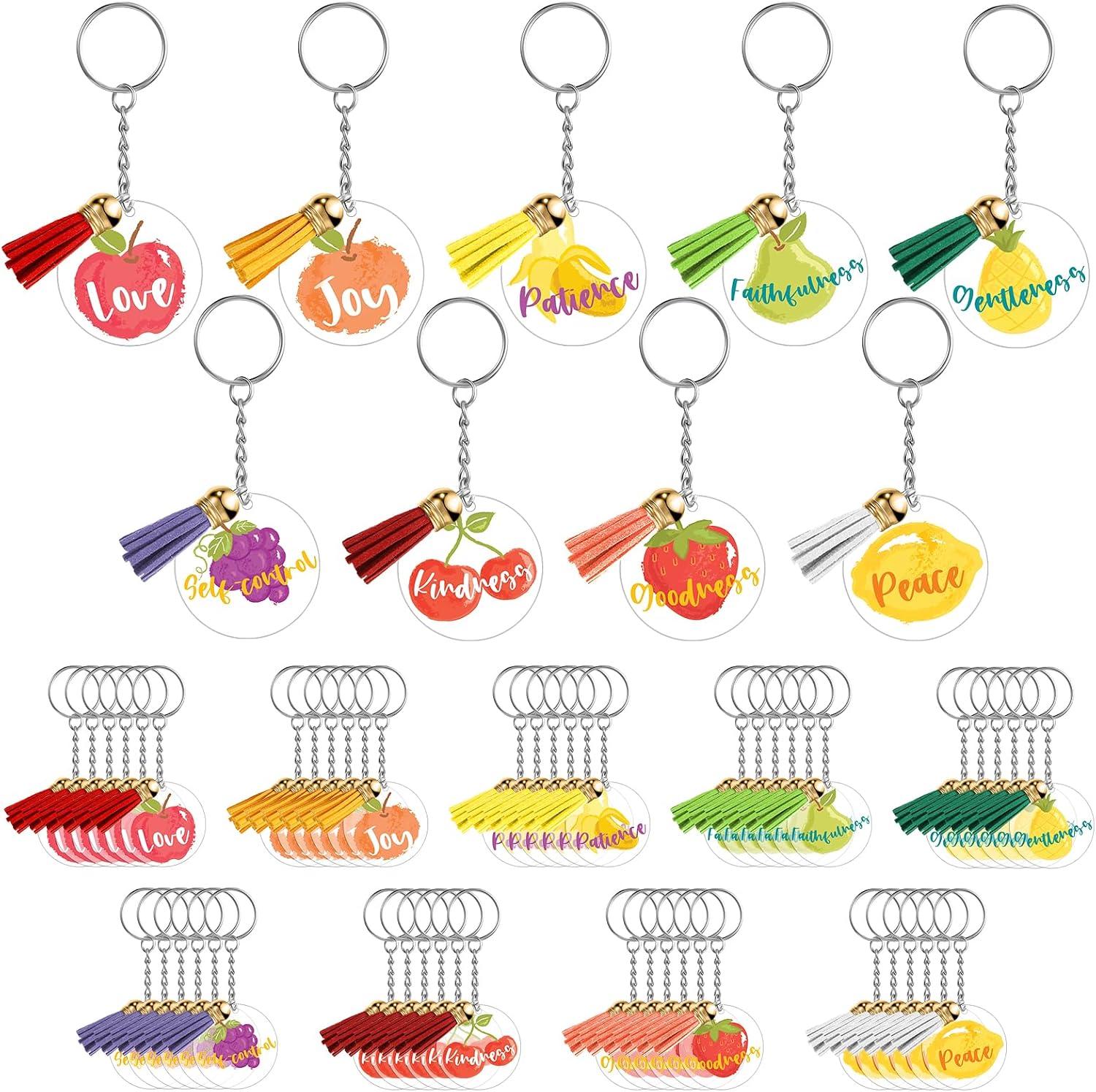 Fumete 45 Pcs Acrylic Fruits of The Spirit Keychains Gifts Employee Appreciation Keyring Thank You Llaveros for Women Church
