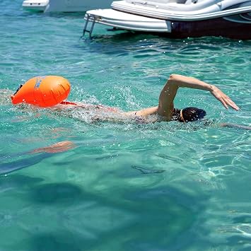 New Wave Swim Buoy - Swim Safety Float and Drybag for Open Water Swimmers, Triathletes, Kayakers and Snorkelers, Highly Visible Buoy Float for Safe Swim Training (Orange-PVC Large-20 Liter)
