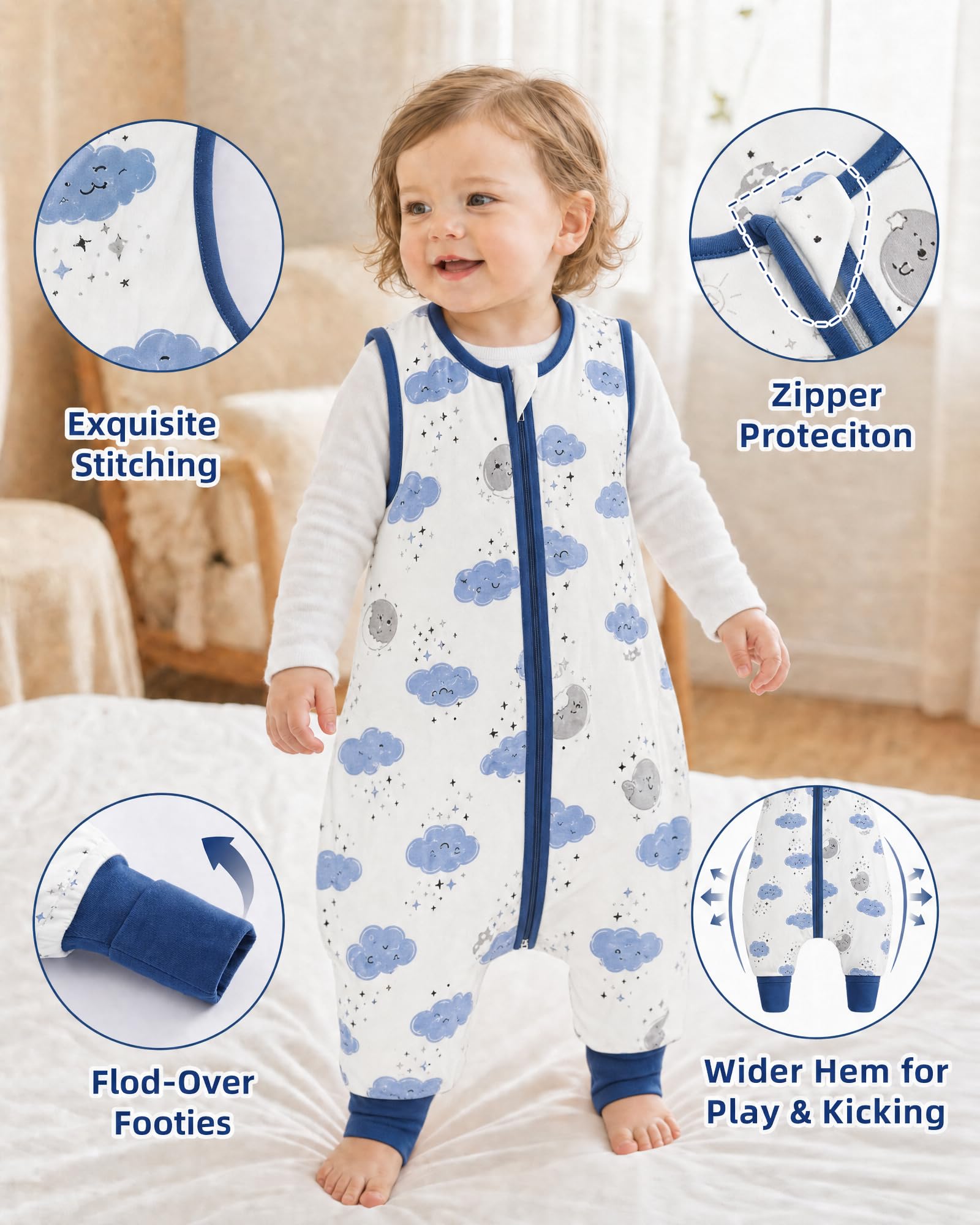 JiAmy Sacco Nanna Neonato con Piedi 1.5 TOG in Cotone 6M-6A