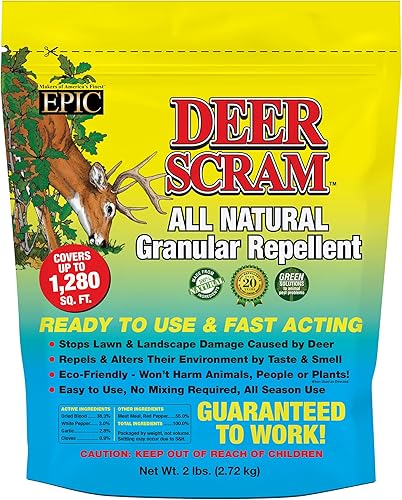 EPIC REPELLENTS 1004 Deer Scram - Repelente granular seguro para animales, personas y mascotas, 2 lb RTU, atribución eliminada