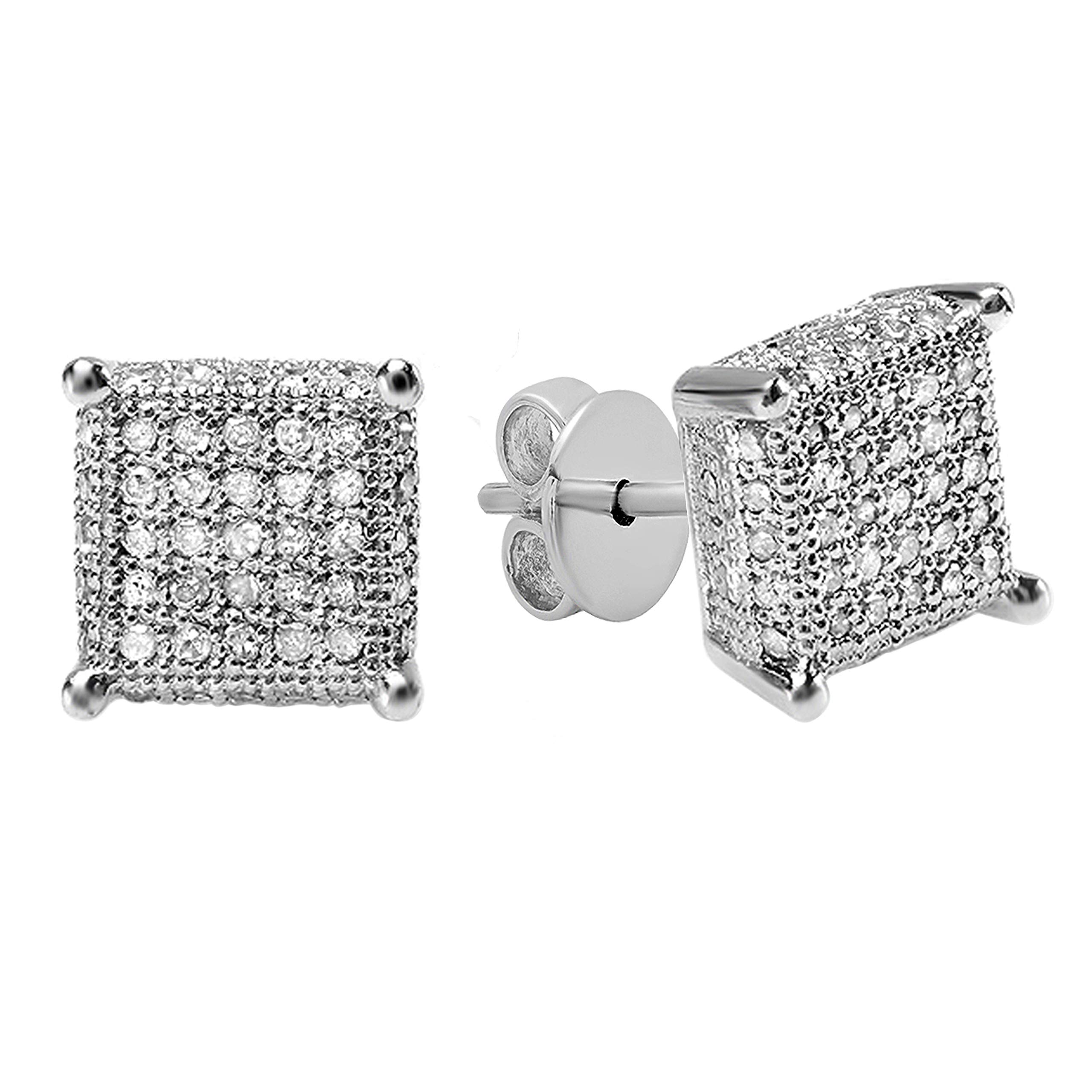Dazzlingrock Collection 0.40 Carat (ctw) Round White Diamond Ice Cube Dice Shape Mens Hip Hop Stud Earrings, Sterling Silver
