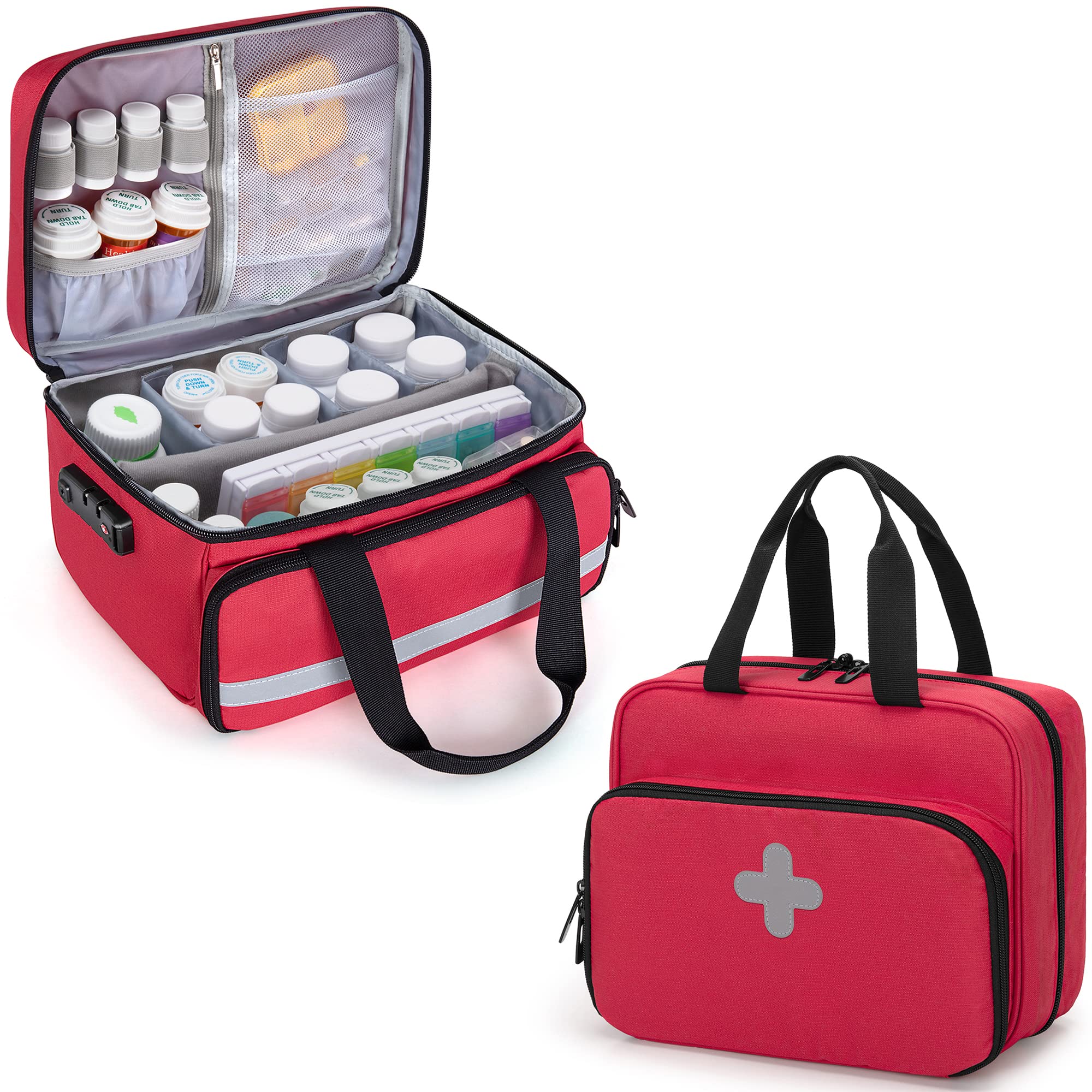 CURMIO Pill Bottle Organizer Bag Medicine Storage Case with Lock for Prescription Bottles Vitamins Medical Supplements