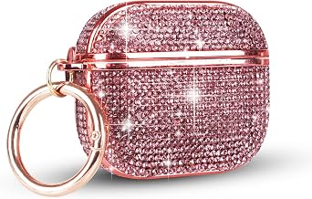 LUVI for AirPods 4 Case Glitter Bling Rhinestone Diamond Bedazzled Shiny Sparkle Cute for AirPods 4 Cover for Girls Women Wireless Charging Luxury Chrome Skin for Apple AirPods 4 Pink
