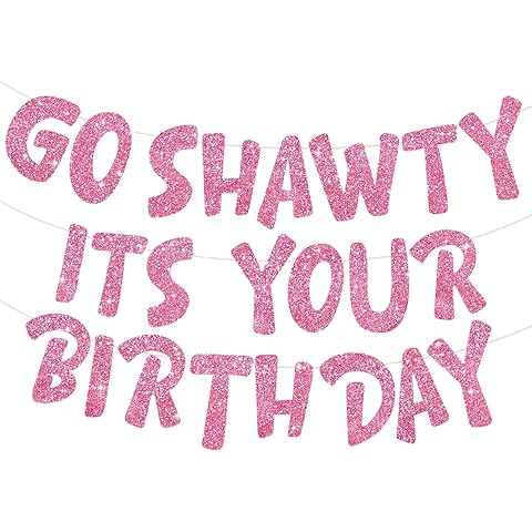 BEISHIDA Pink Go Shawty It's Your Birthday Banner,NO DIY,Hip Hop Theme Happy Birthday Banner,21st, 30th, 40th, 50th, 60th, 70th Birthday Decorations,Birthday Party Supplies and Gifts
