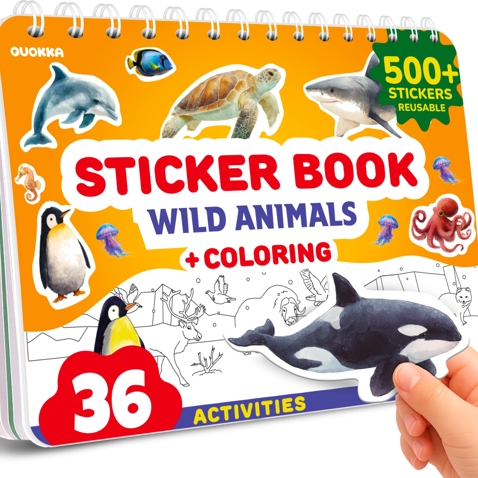 QUOKKA Sticker Book for Kids Ages 3-5 Realistic Animals – Toddler Activity Book, Draw and Stick Creative Workbook with 500+ Stickers, Create Your Own Scenes for Travel Quiet Time Play