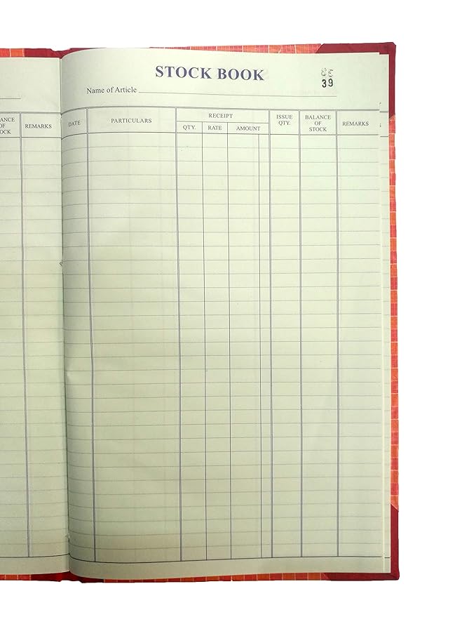 LRS Stock Book with Amount Column Hard Bound Register Size 32 x